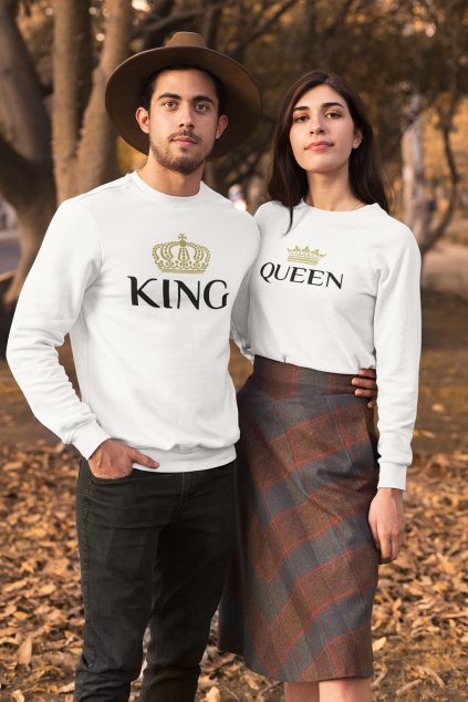 Unisex mikiny pro páry King Queen Gold