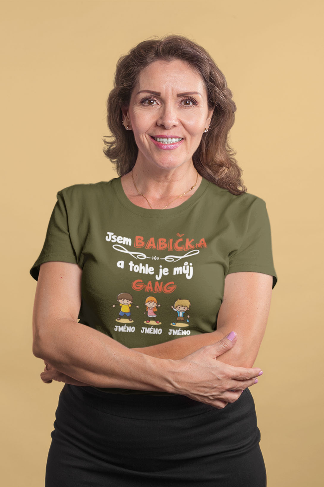 Dámské tričko Babiččin gang Barva: Khaki, Velikost: 2XL