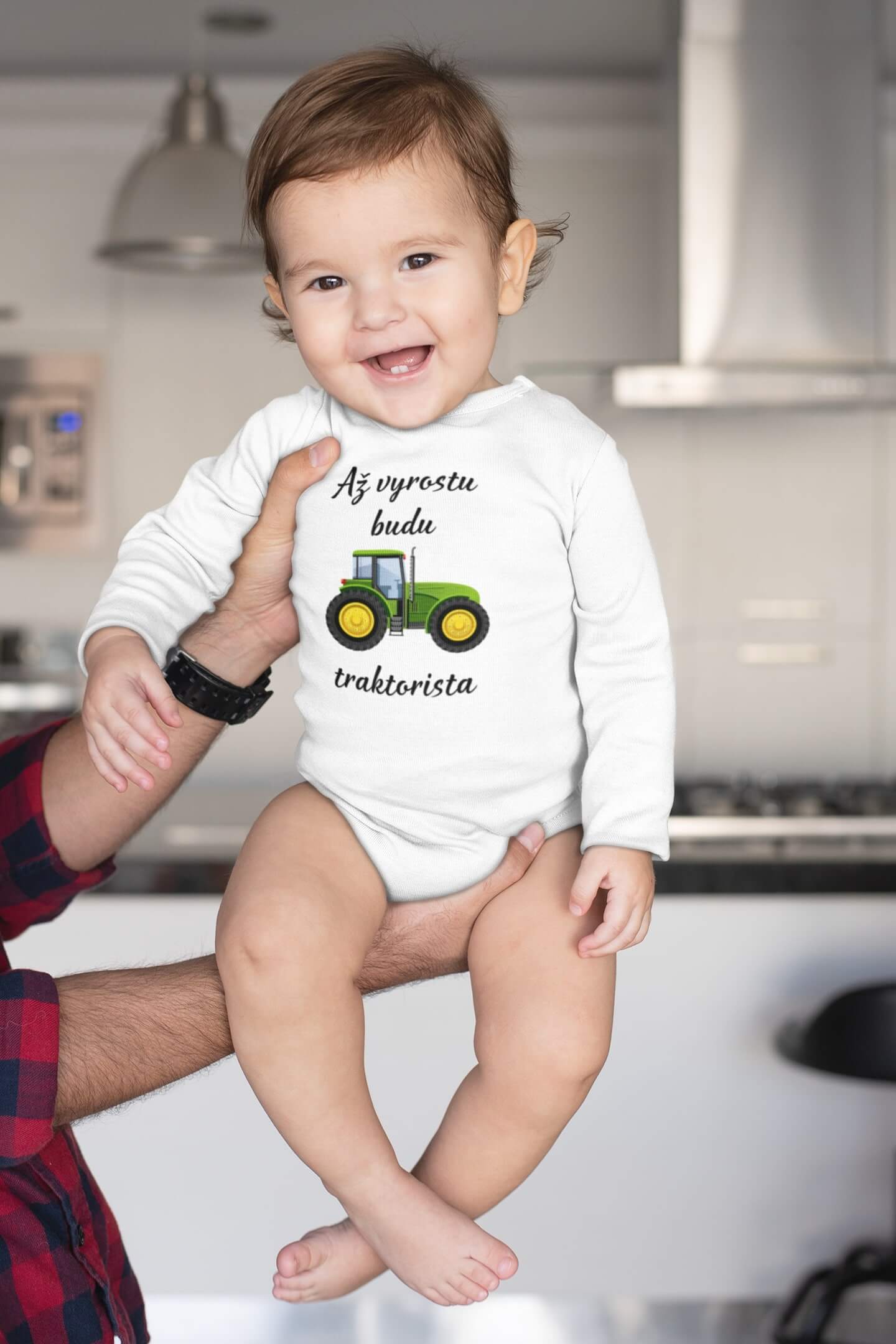 Kojenecké body traktorista Barva: Bíla, Velikost: 68(4m-6m)