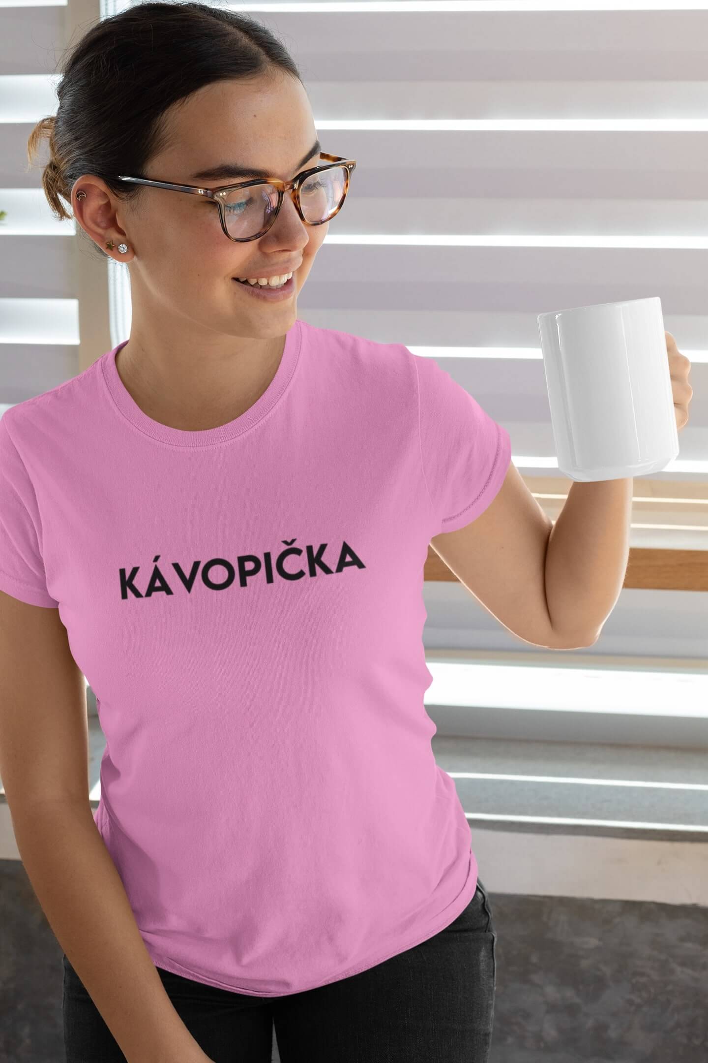 Levně Dámské tričko Kávopička Barva: Ružová
