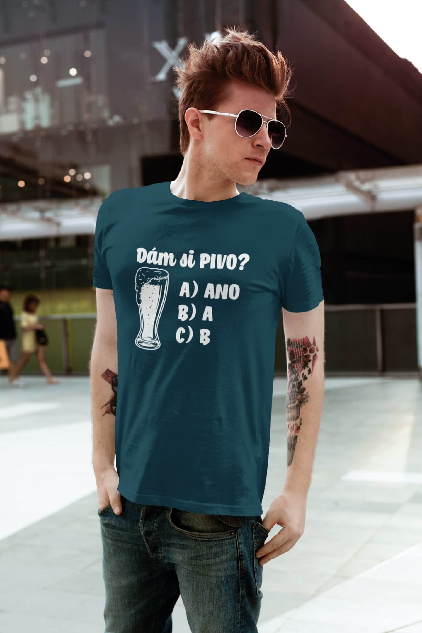 Pánské tričko Dám si pivo Barva: Petrolejová modrá, Velikost: L