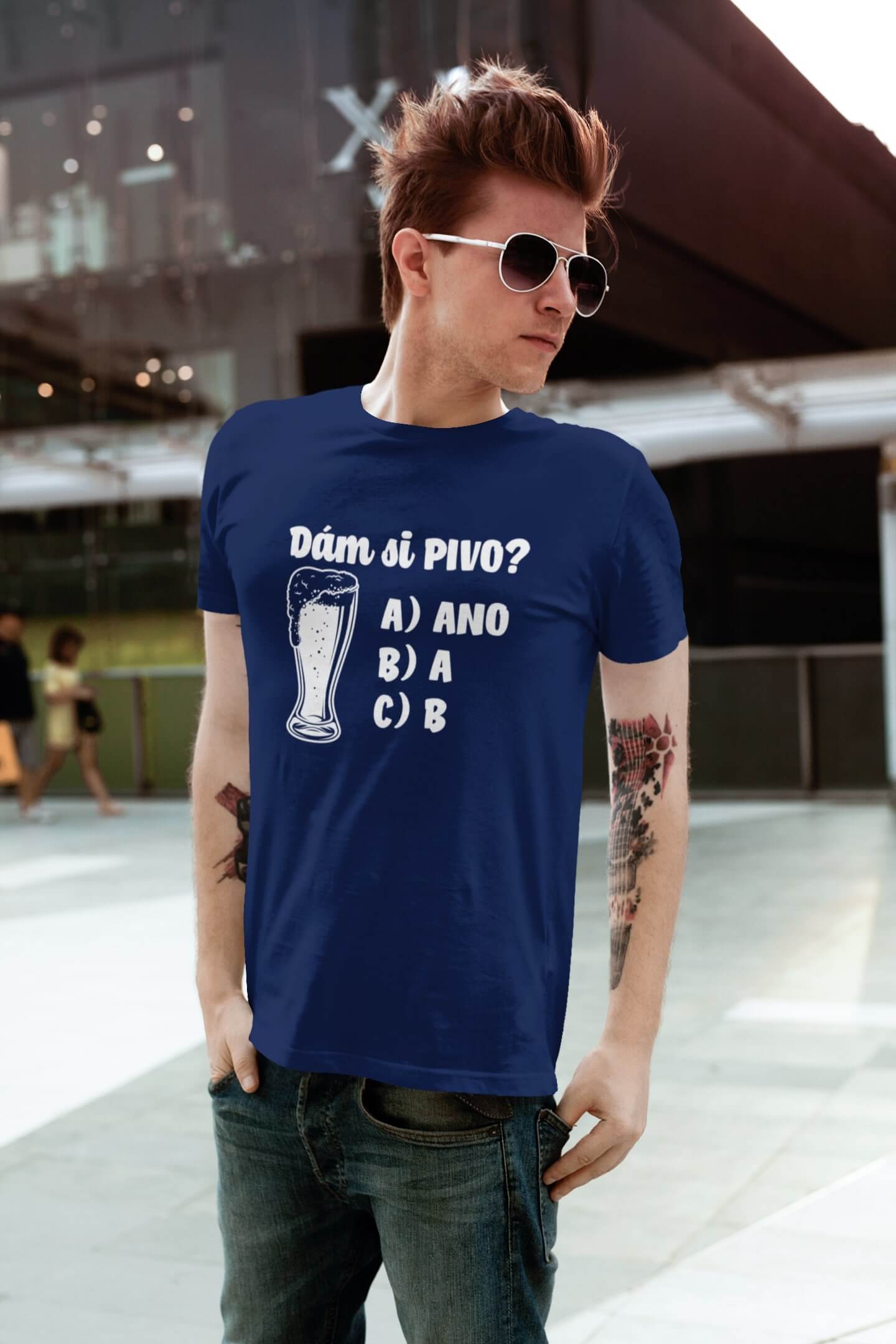 Pánské tričko Dám si pivo Barva: Půlnoční modrá, Velikost: S