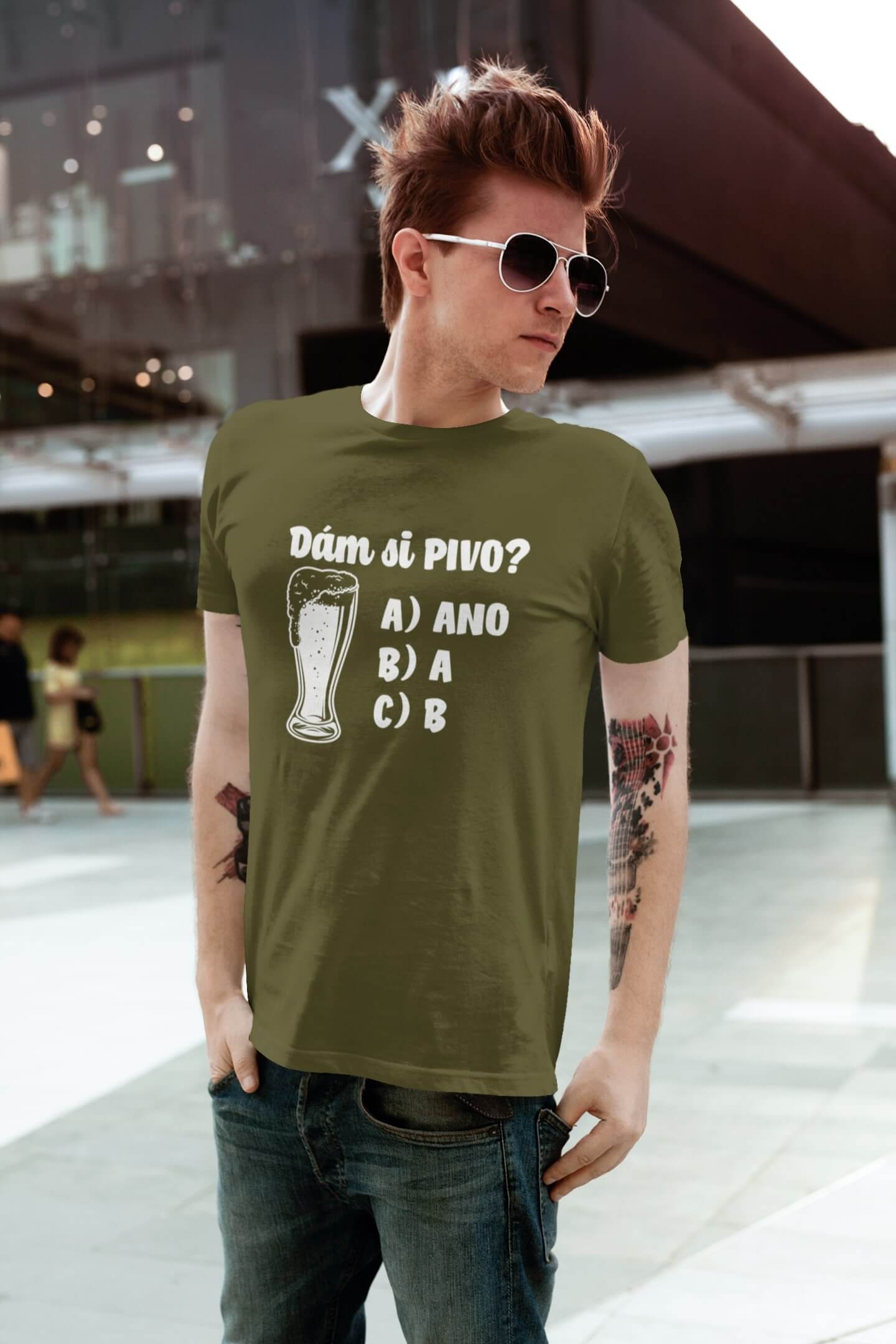 Pánské tričko Dám si pivo Barva: Khaki, Velikost: S