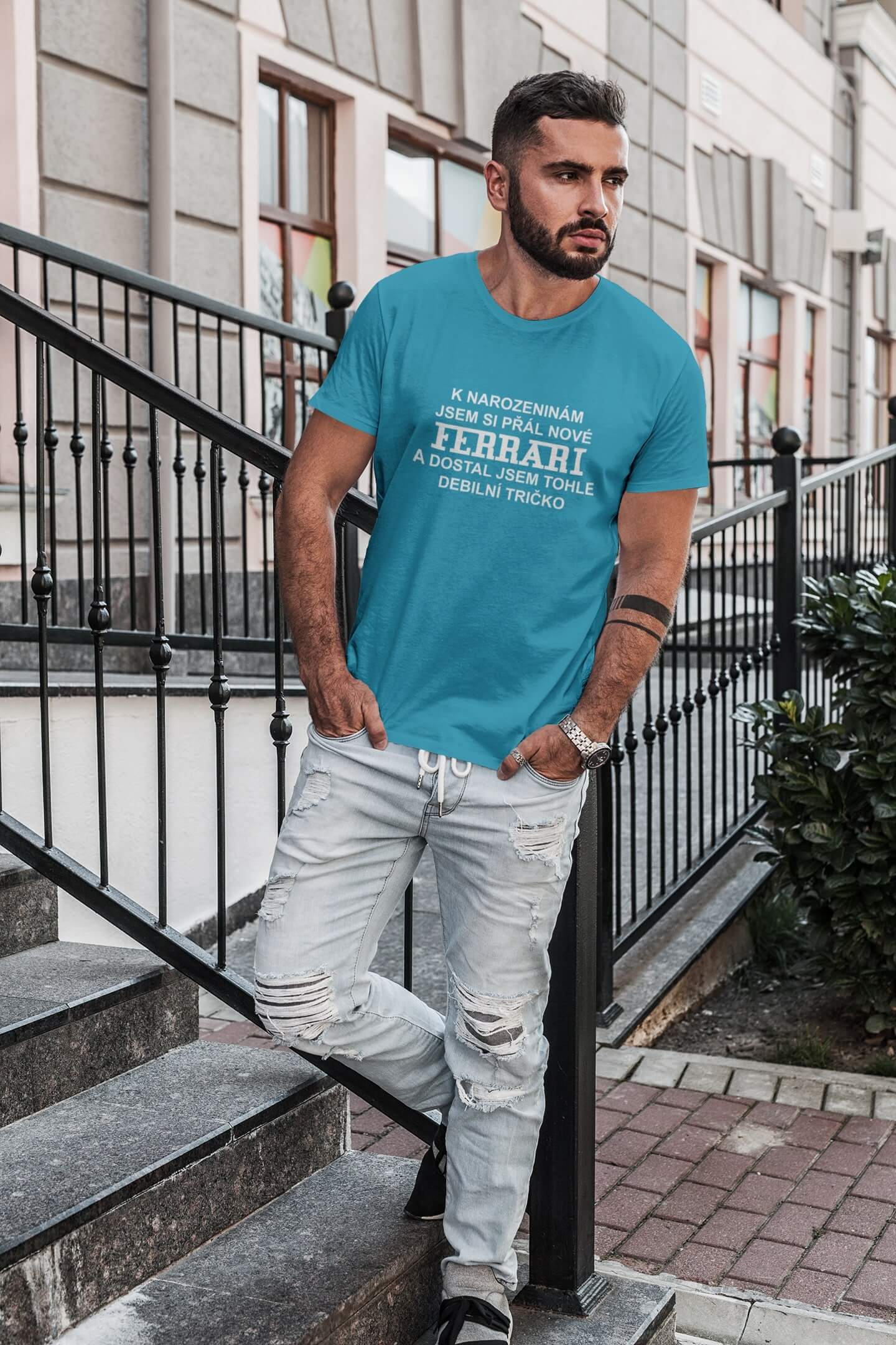 Pánské tričko Ferrari Barva: Tyrkysová, Velikost: M