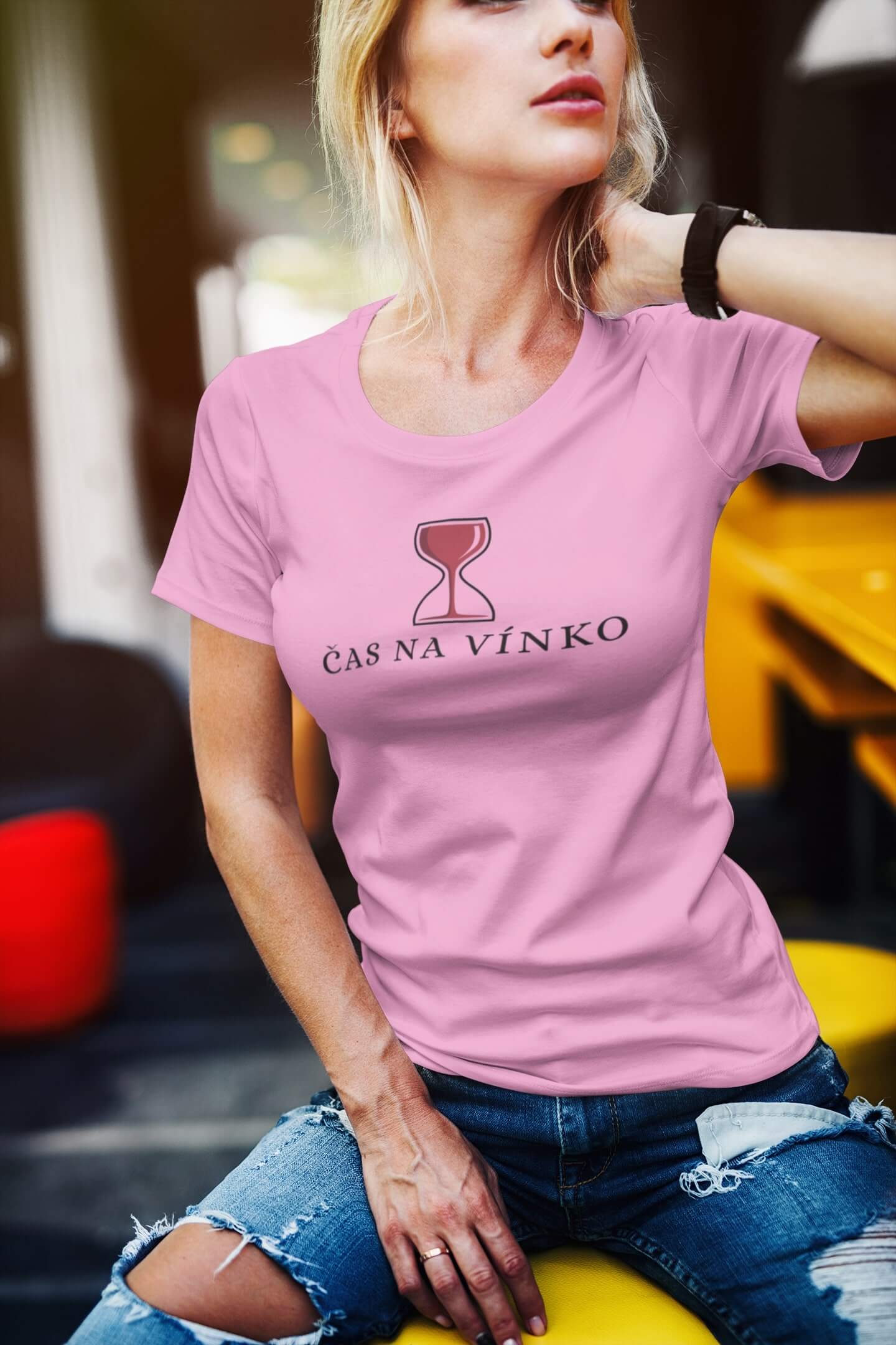 Dámské tričko Čas na vínko Barva: Ružová, Velikost: M