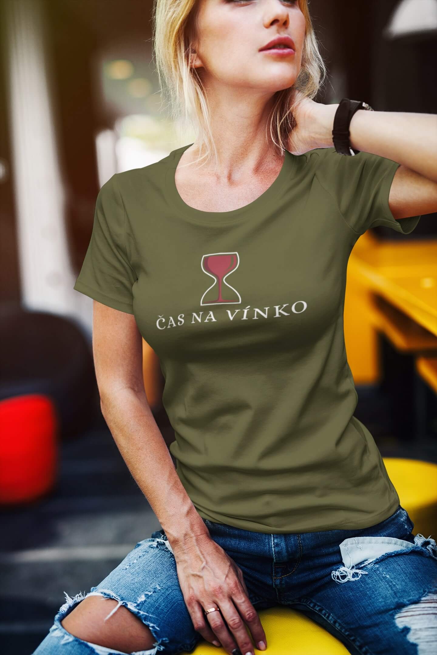 Dámské tričko Čas na vínko Barva: Khaki, Velikost: XS