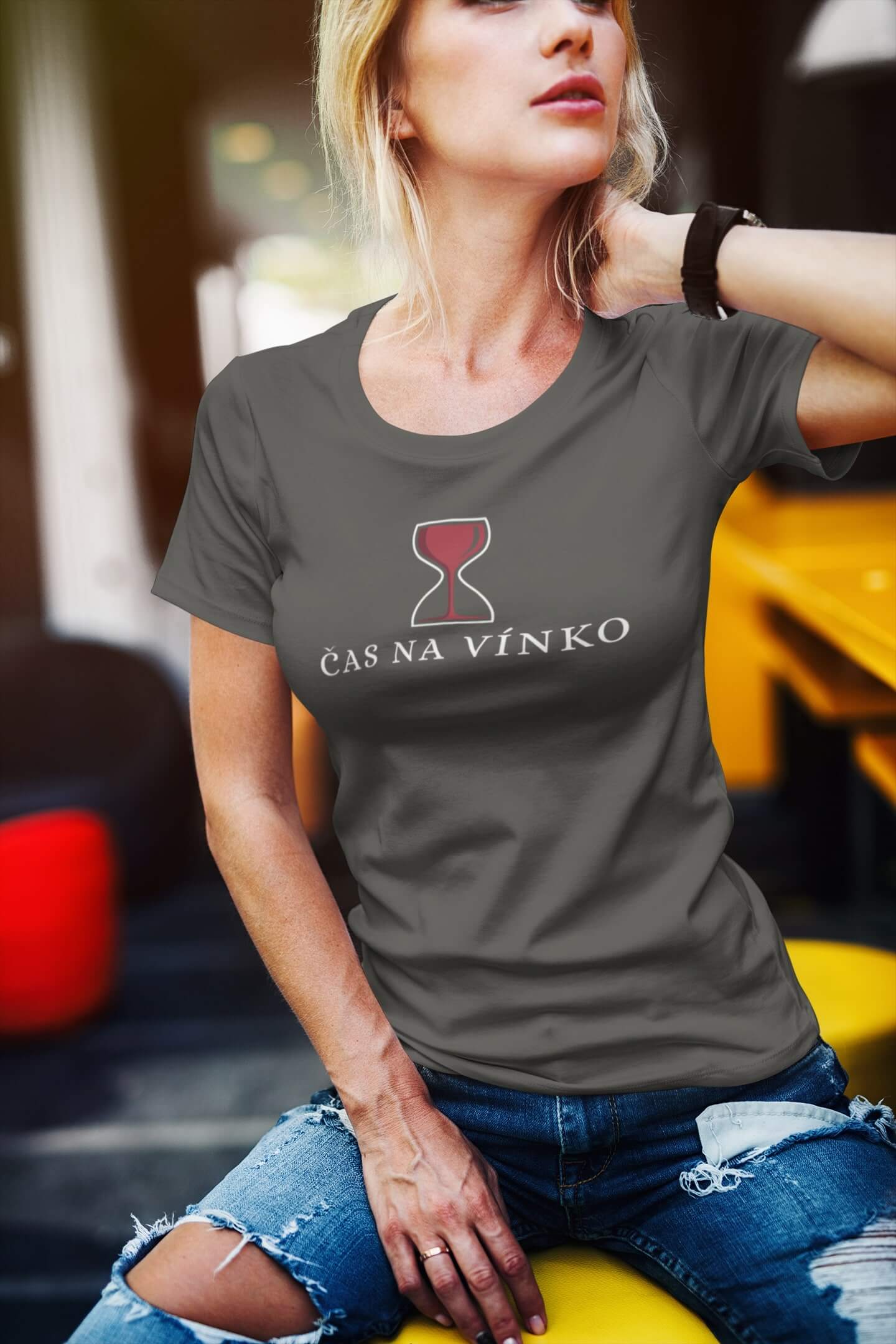 Dámské tričko Čas na vínko Barva: Tmavá břidlice, Velikost: 2XL
