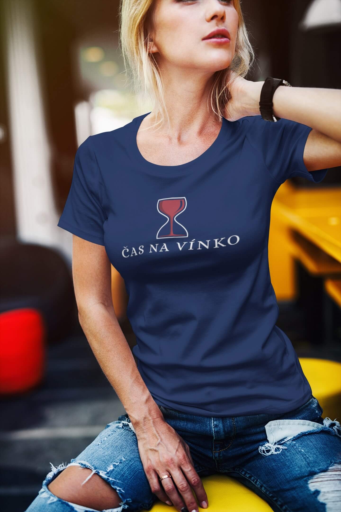 Dámské tričko Čas na vínko Barva: Půlnoční modrá, Velikost: 2XL