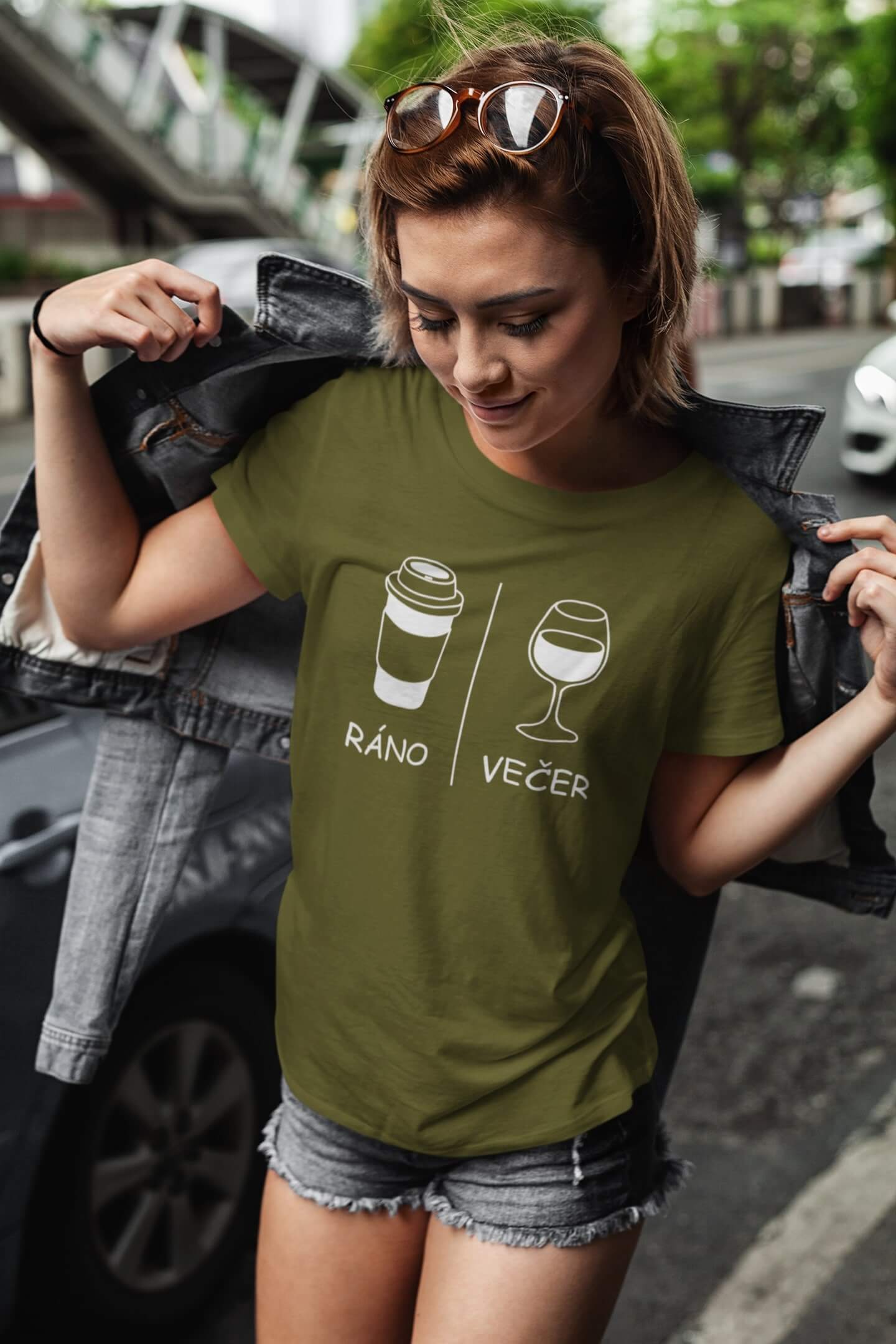 Dámské tričko Ráno/večer Barva: Khaki, Velikost: S