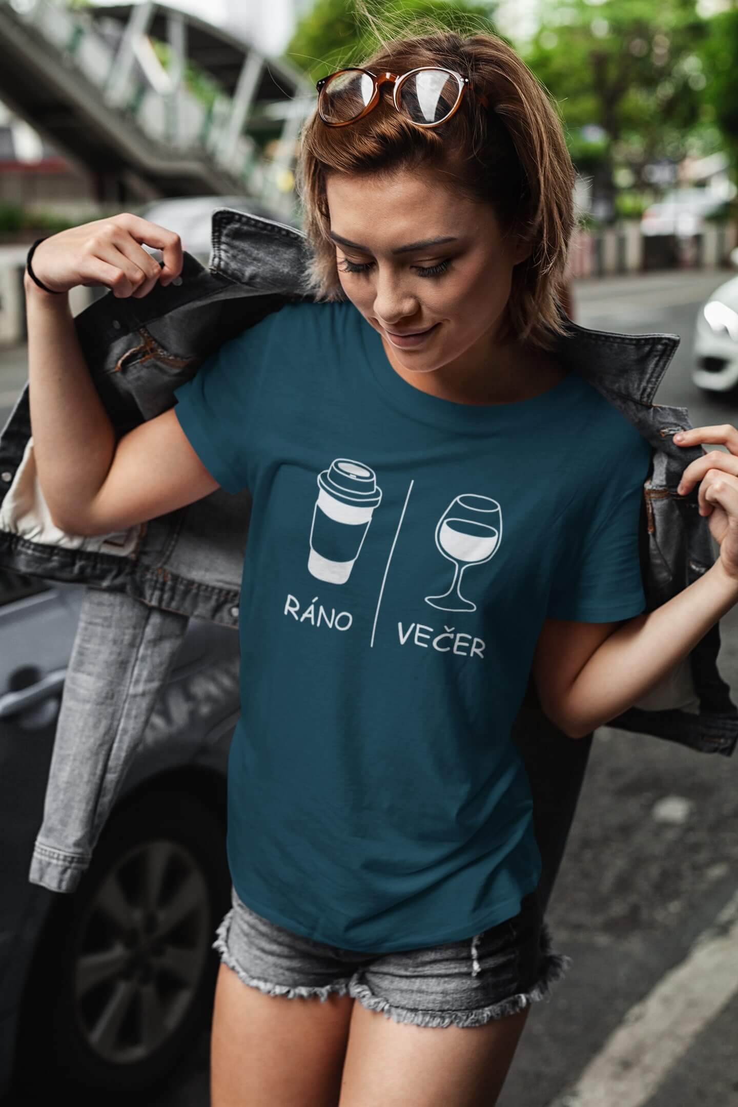Dámské tričko Ráno/večer Barva: Petrolejová modrá, Velikost: 2XL