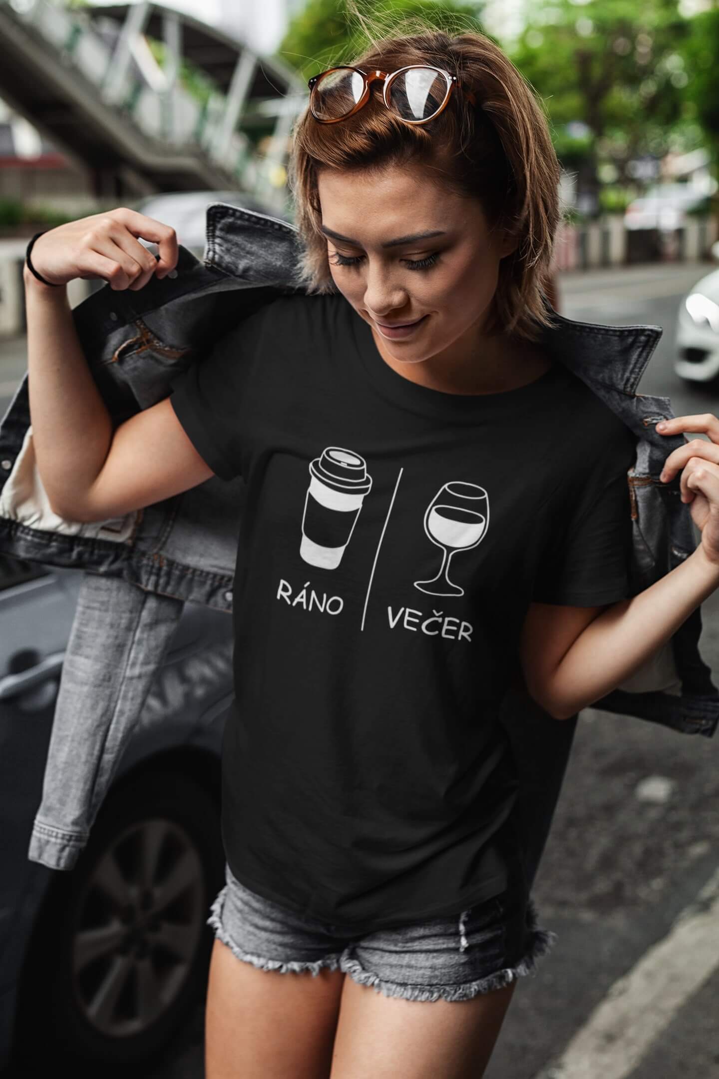 Dámské tričko Ráno/večer Barva: Černá, Velikost: S
