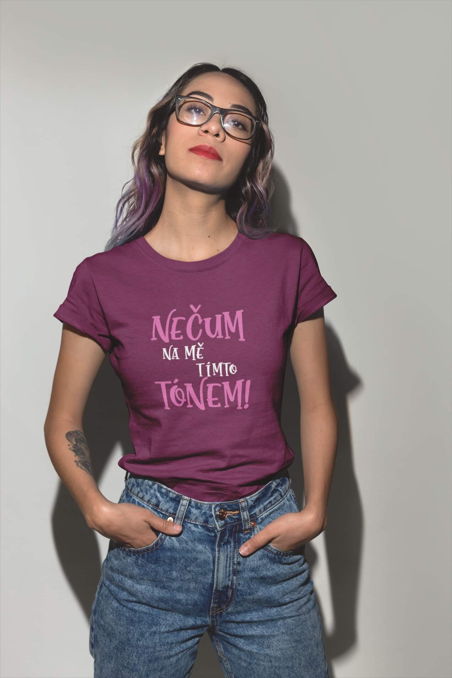 Dámské tričko Nečum na mě Barva: Fuchsiová, Velikost: 2XL