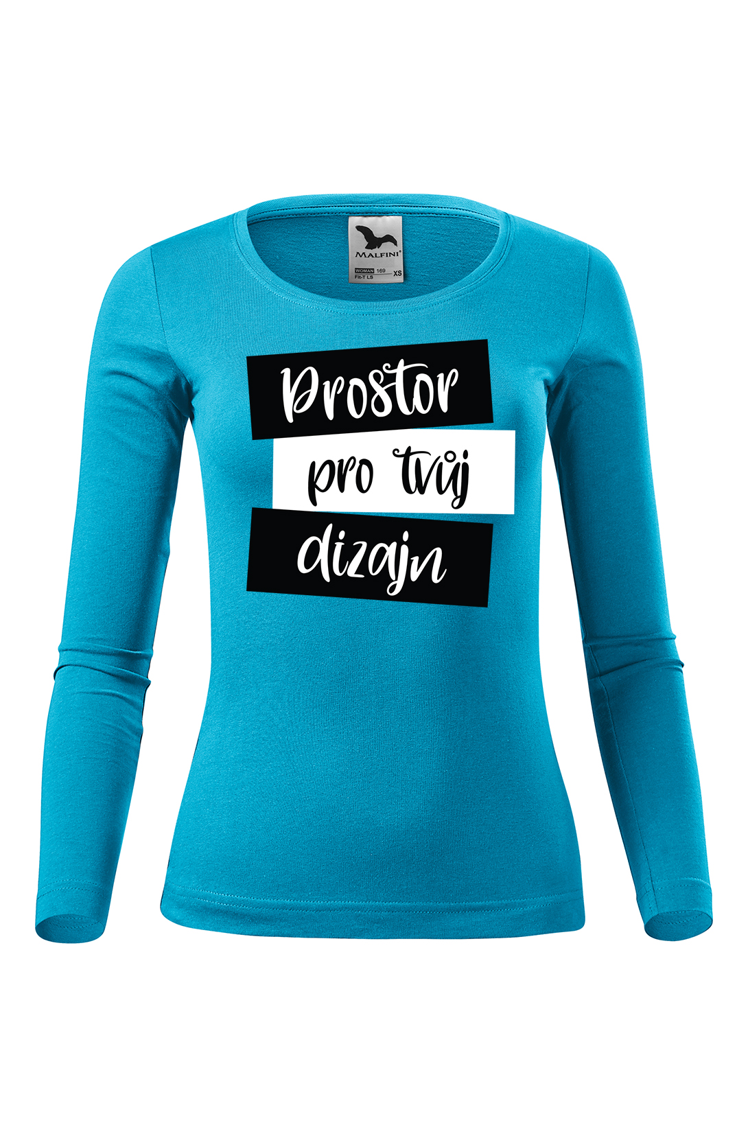 Dámské tričko s dlouhým rukávem s vlastním potiskem Barva: Tyrkysová, Velikost: XS