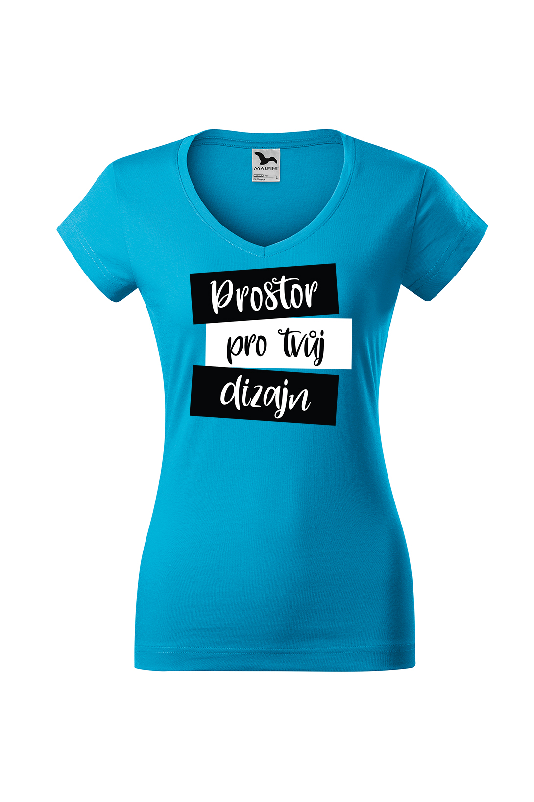 Dámské tričko (v-střih) s vlastním potiskem Barva: Tyrkysová, Velikost: 2XL