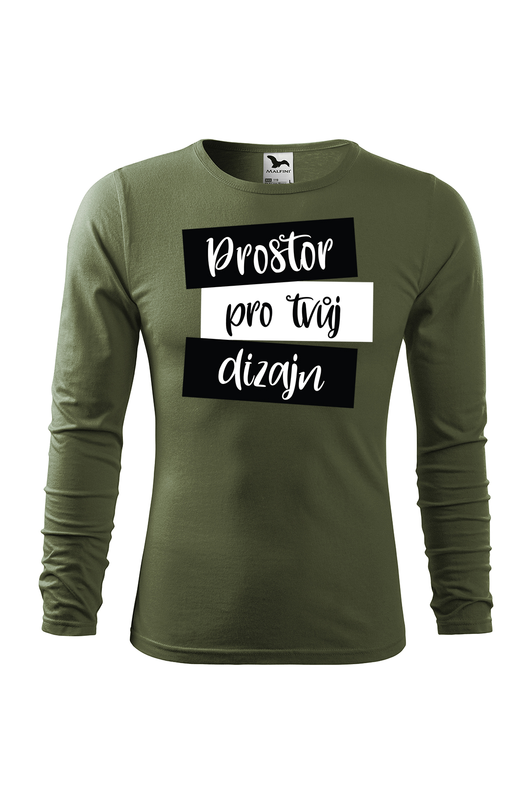 Pánské tričko s dlouhým rukávem s vlastním potiskem Barva: Khaki, Velikost: M