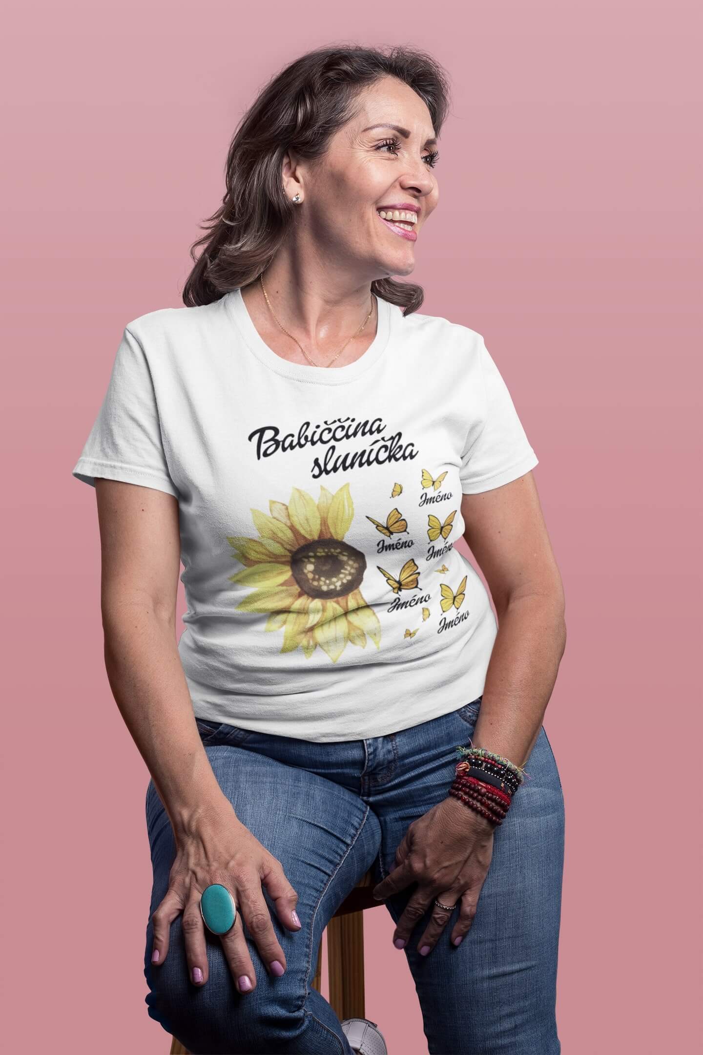Dámské tričko Babiččina sluníčka Barva: Bíla, Velikost: L