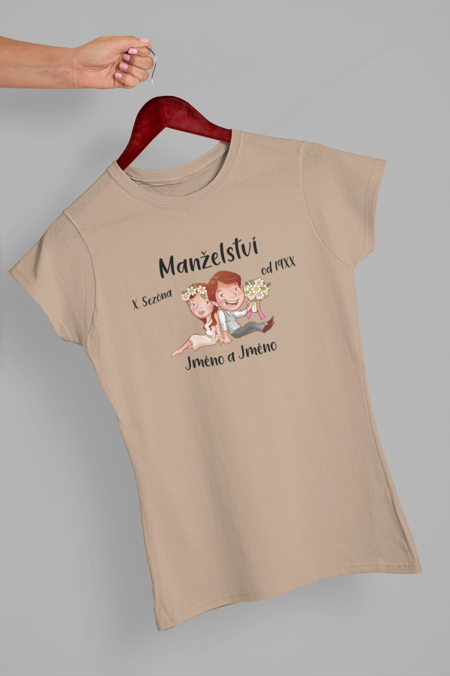 Levně Dámské tričko Manželství Barva: Písková