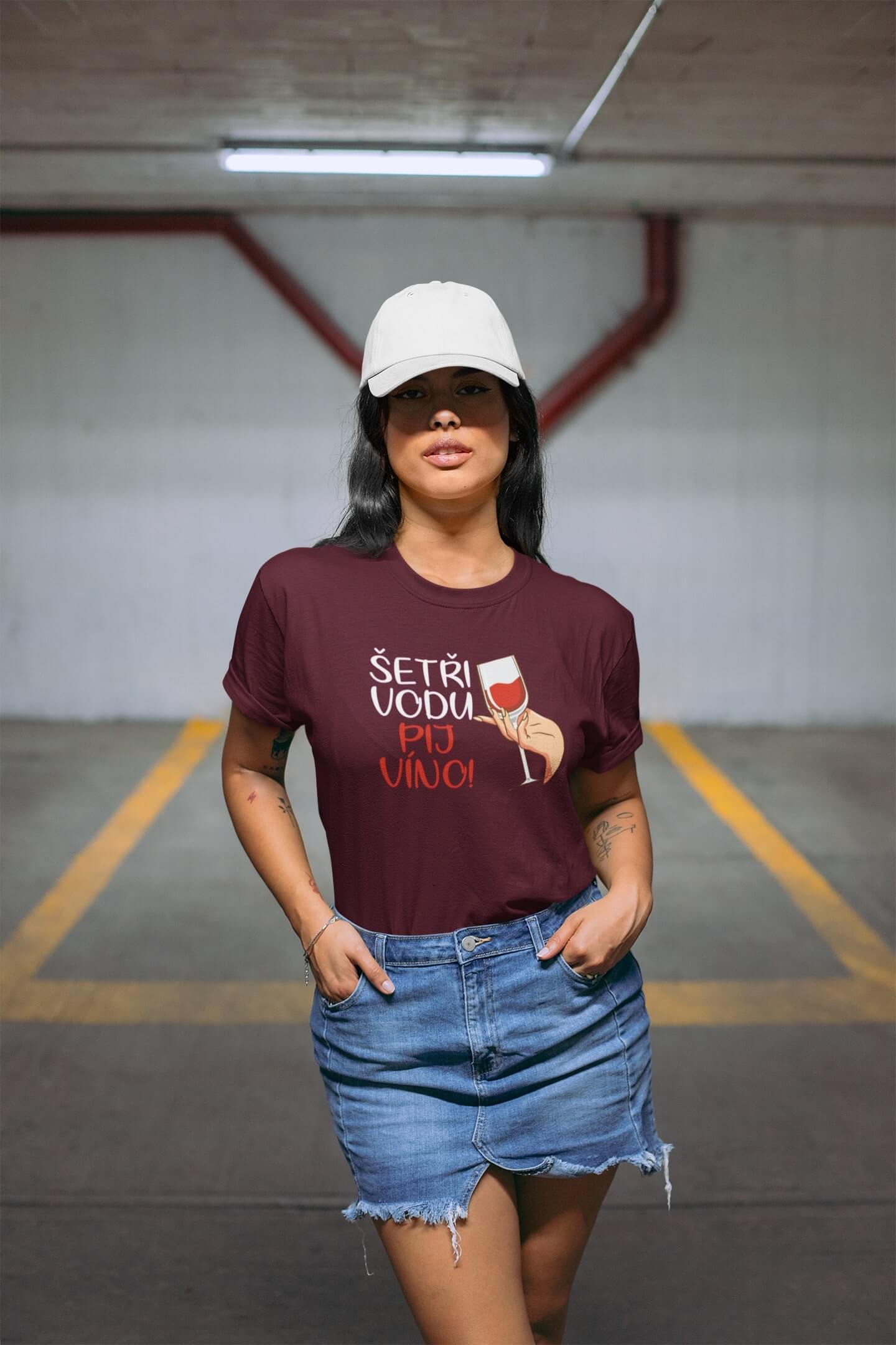 Dámské tričko Pij víno Barva: Fuchsiová, Velikost: L