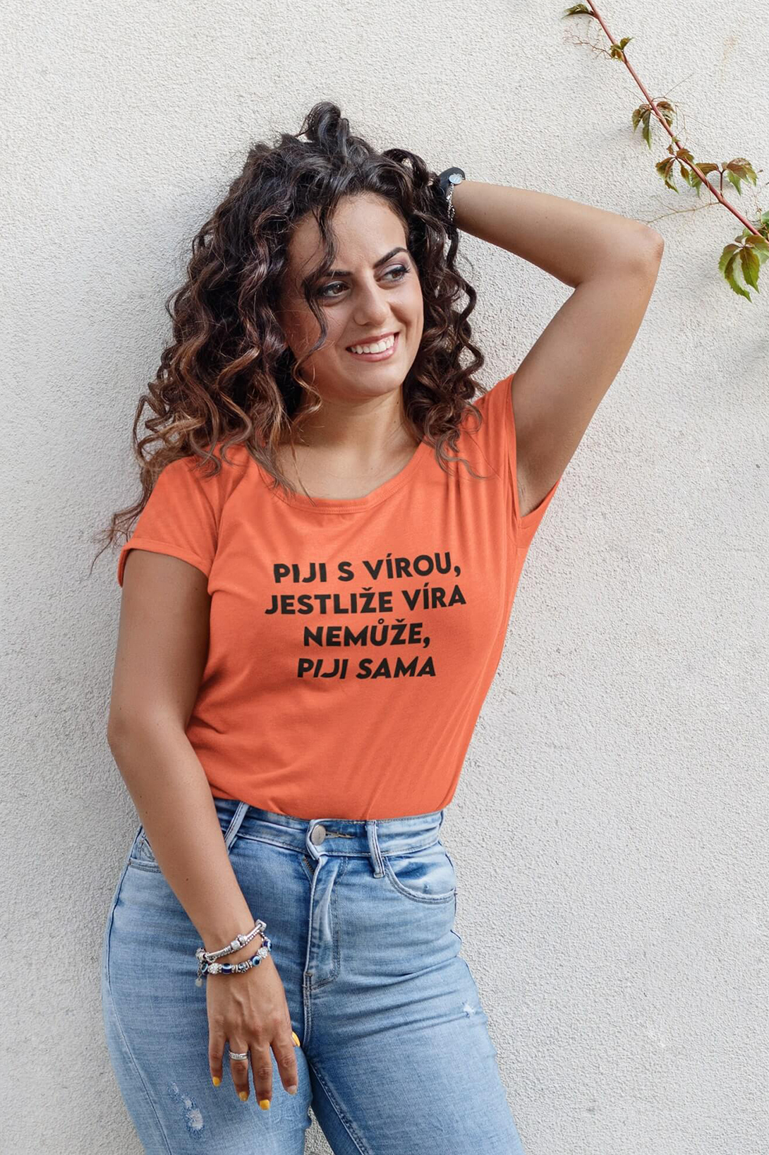 Dámské tričko Piji s Vírou Barva: Korálová, Velikost: XL