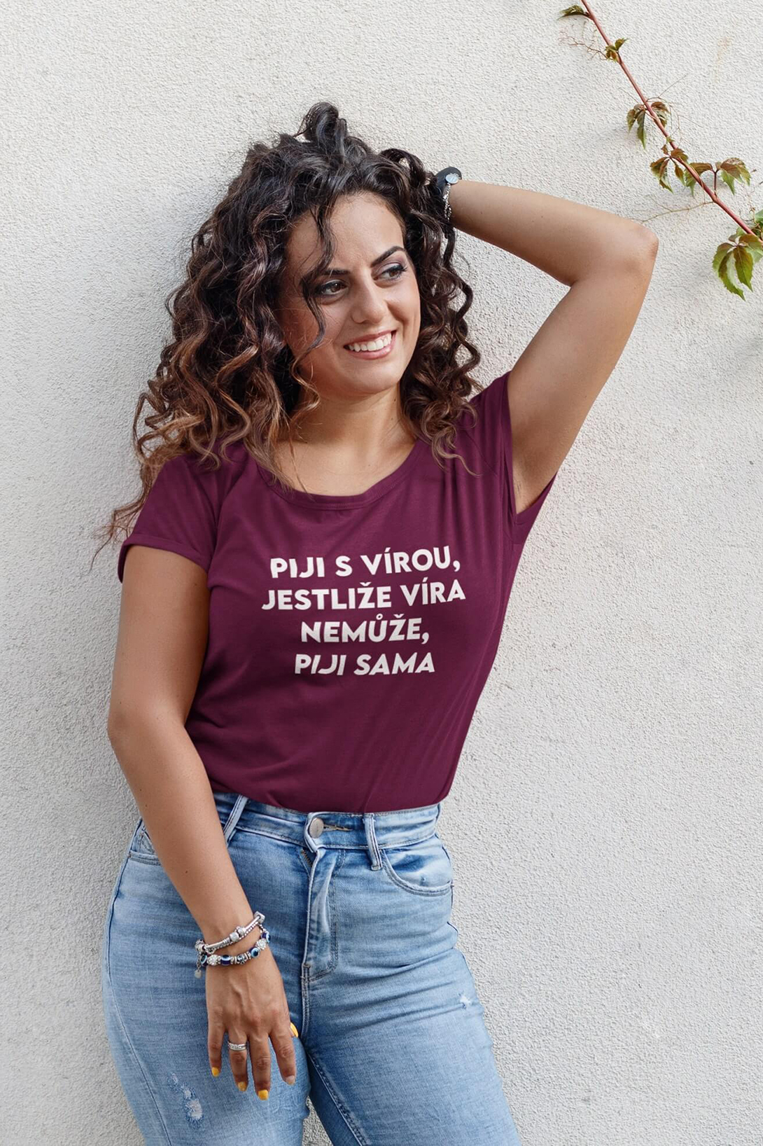 Dámské tričko Piji s Vírou Barva: Fuchsiová, Velikost: XL