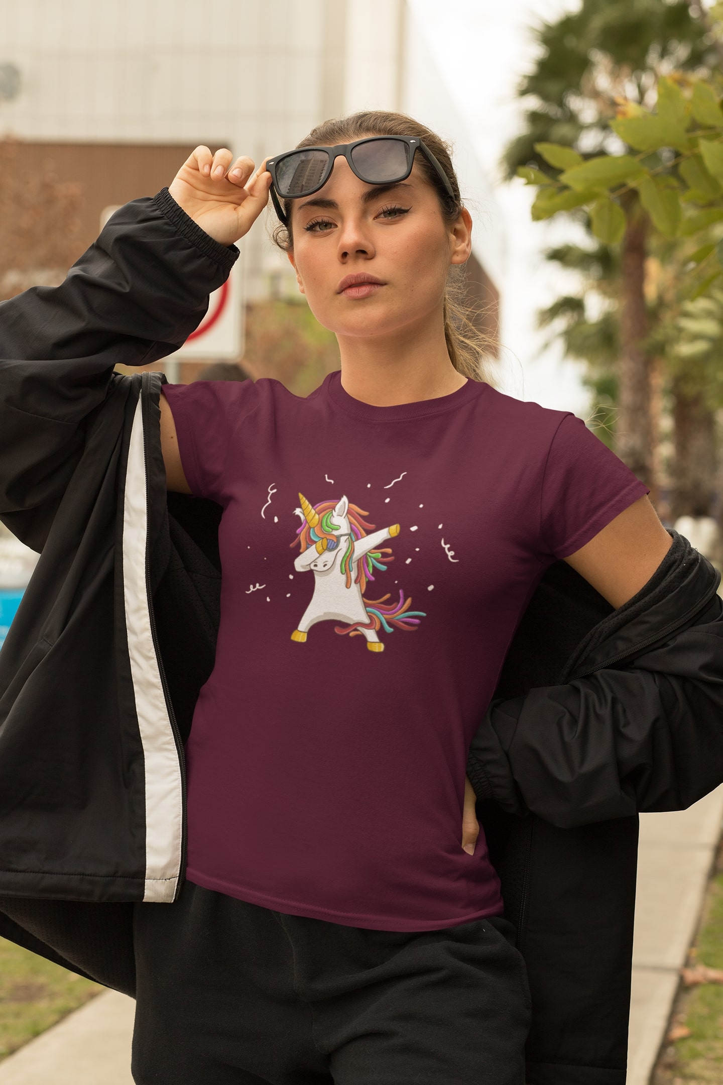 Dámské tričko Dabujúci unicorn Barva: Fuchsiová, Velikost: L