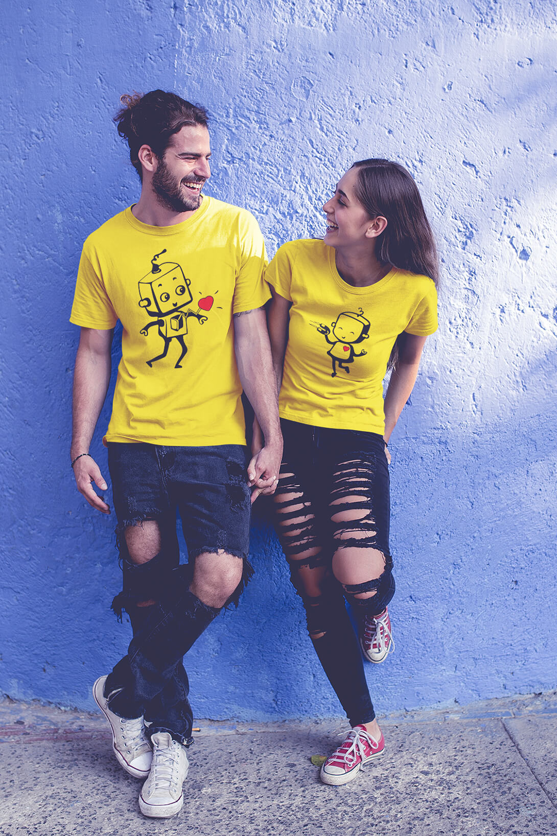 Trička pro páry Zamilované roboty Barva: Žlutá, Dámska velikost: M, Pánska velikost: 3XL
