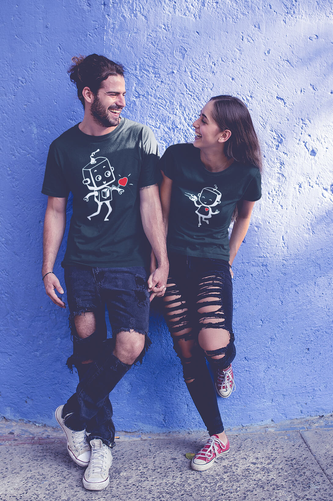 Trička pro páry Zamilované roboty Barva: Petrolejová, Dámska velikost: XL, Pánska velikost: S