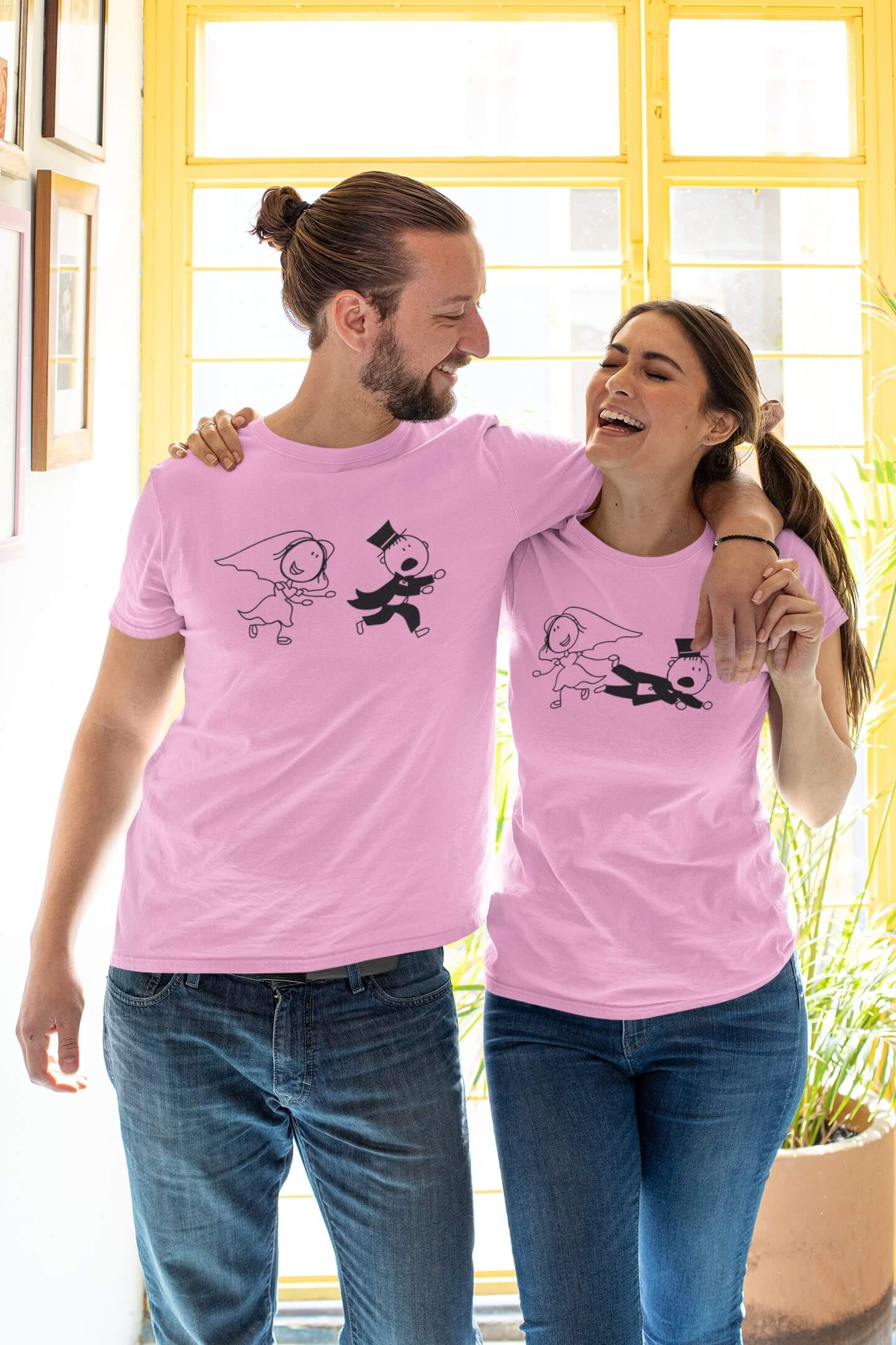 Trička pro páry Svatební pár Barva: Růžová, Dámska velikost: XL, Pánska velikost: 3XL