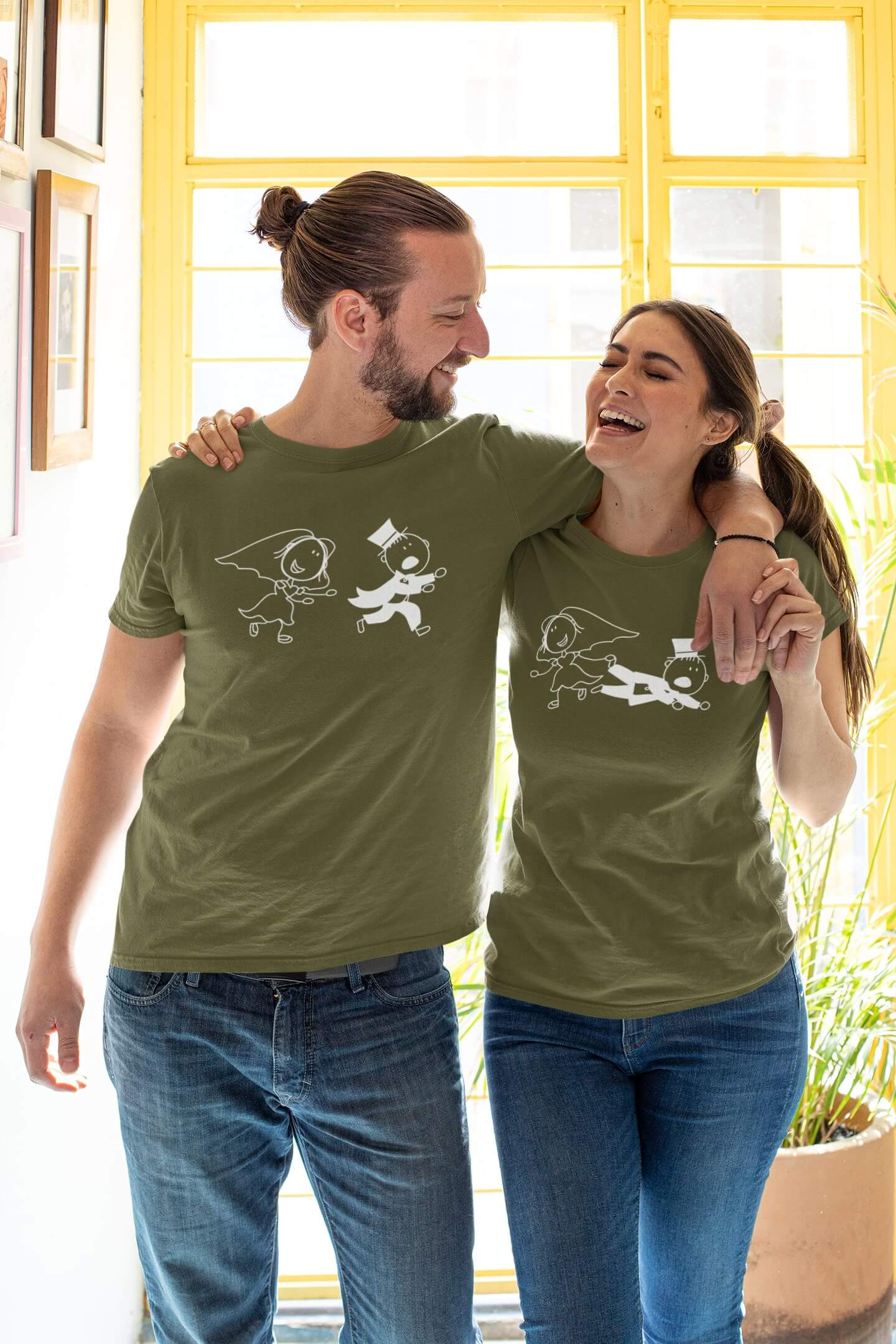 Trička pro páry Svatební pár Barva: Khaki, Dámska velikost: L, Pánska velikost: 4XL