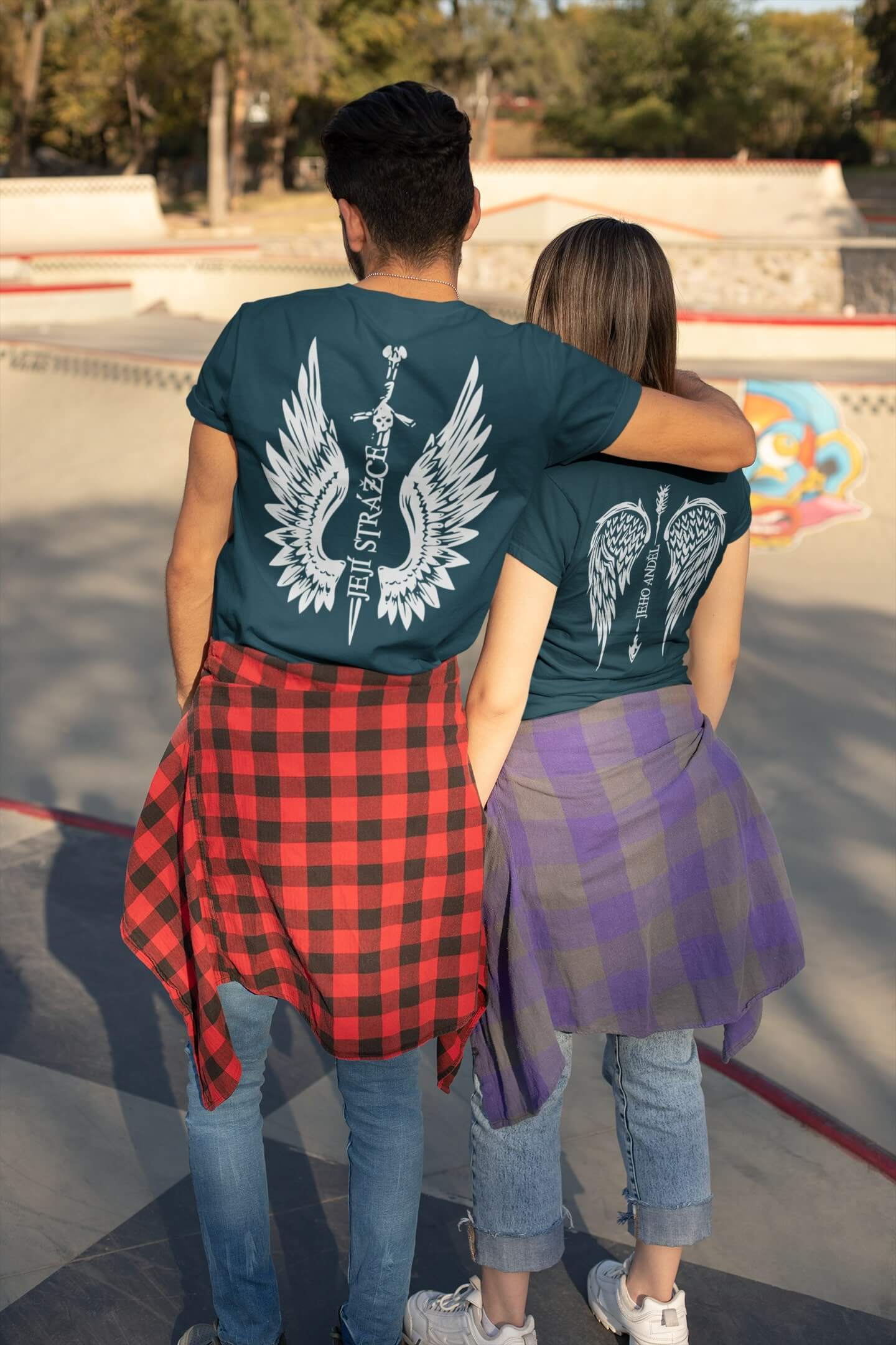 Tričká pro páry Křídla Barva: Petrolejová, Dámska velikost: M, Pánska velikost: S