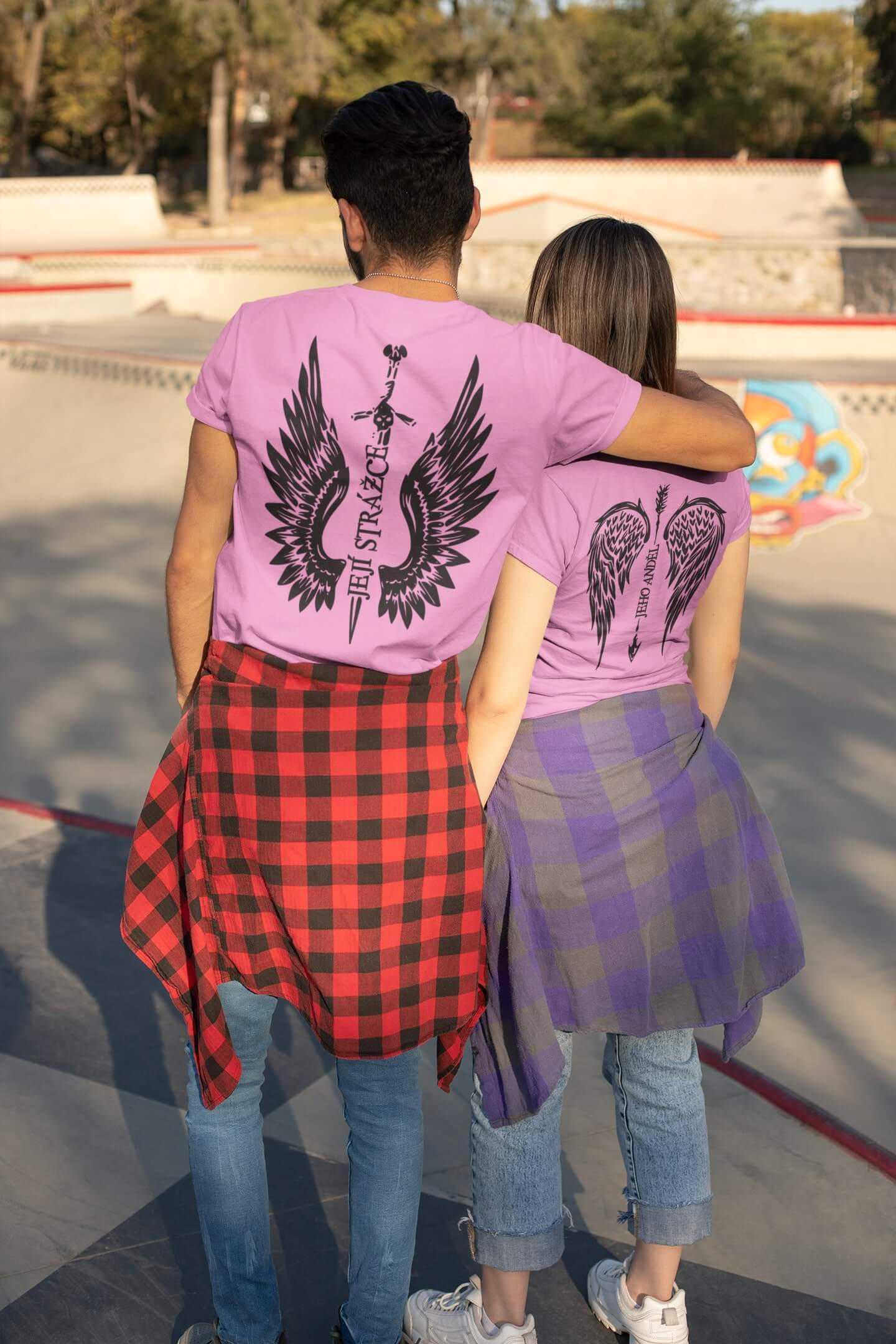 Tričká pro páry Křídla Barva: Růžová, Dámska velikost: XL, Pánska velikost: XS