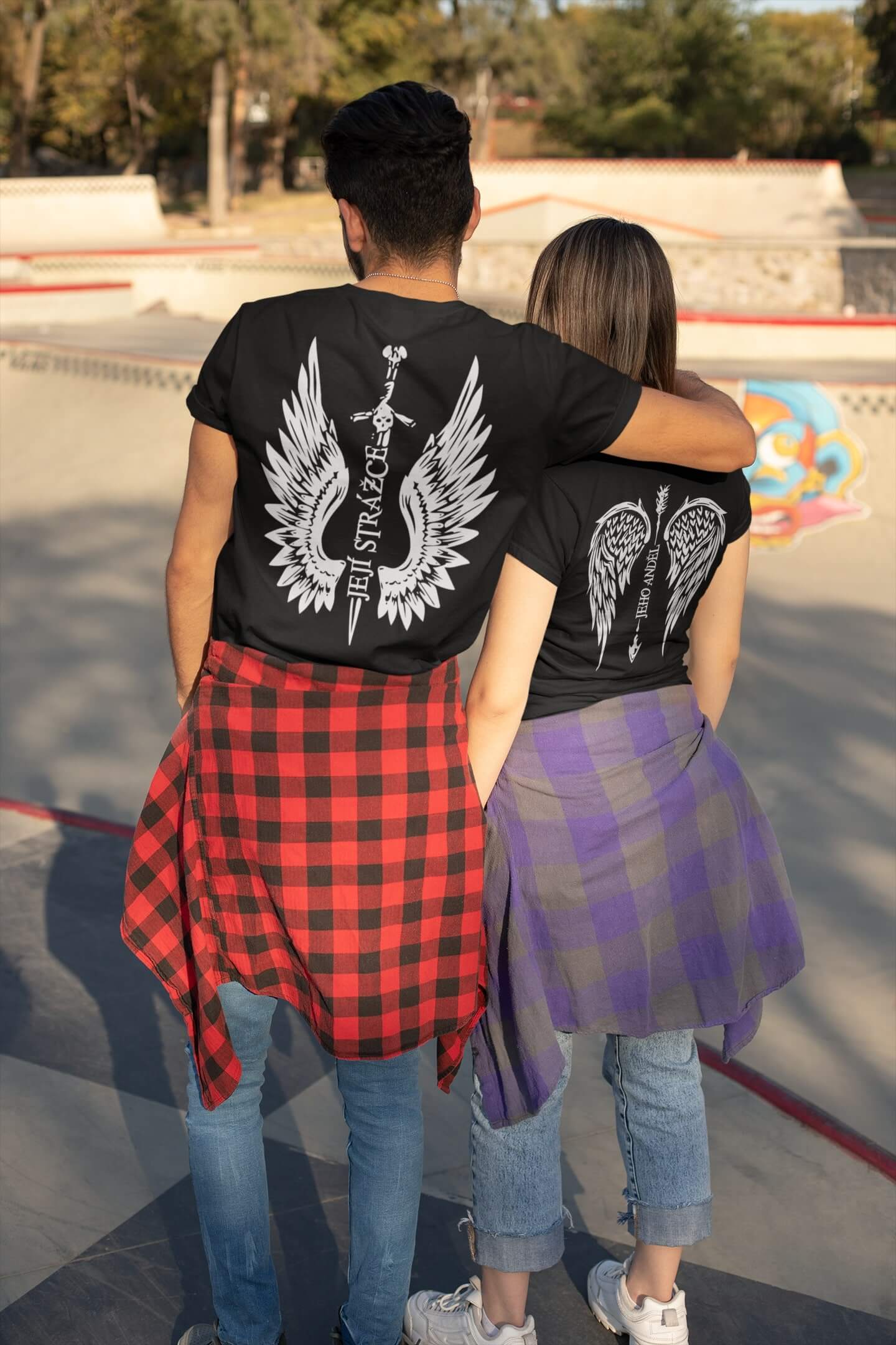 Tričká pro páry Křídla Barva: Černá, Dámska velikost: M, Pánska velikost: 4XL
