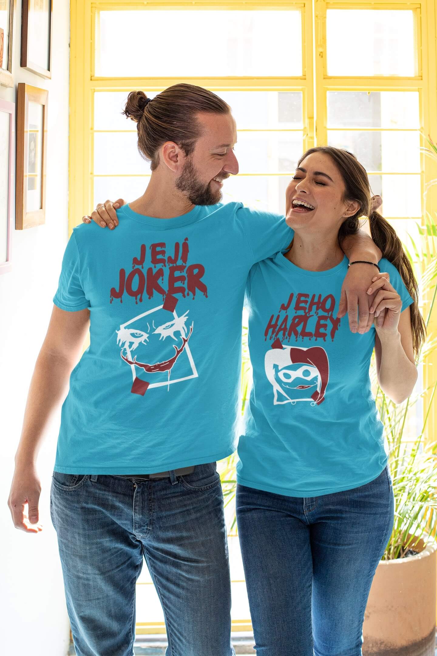 Tričká pro páry Joker a Harley Barva: Tyrkysová, Dámska velikost: M, Pánska velikost: 3XL
