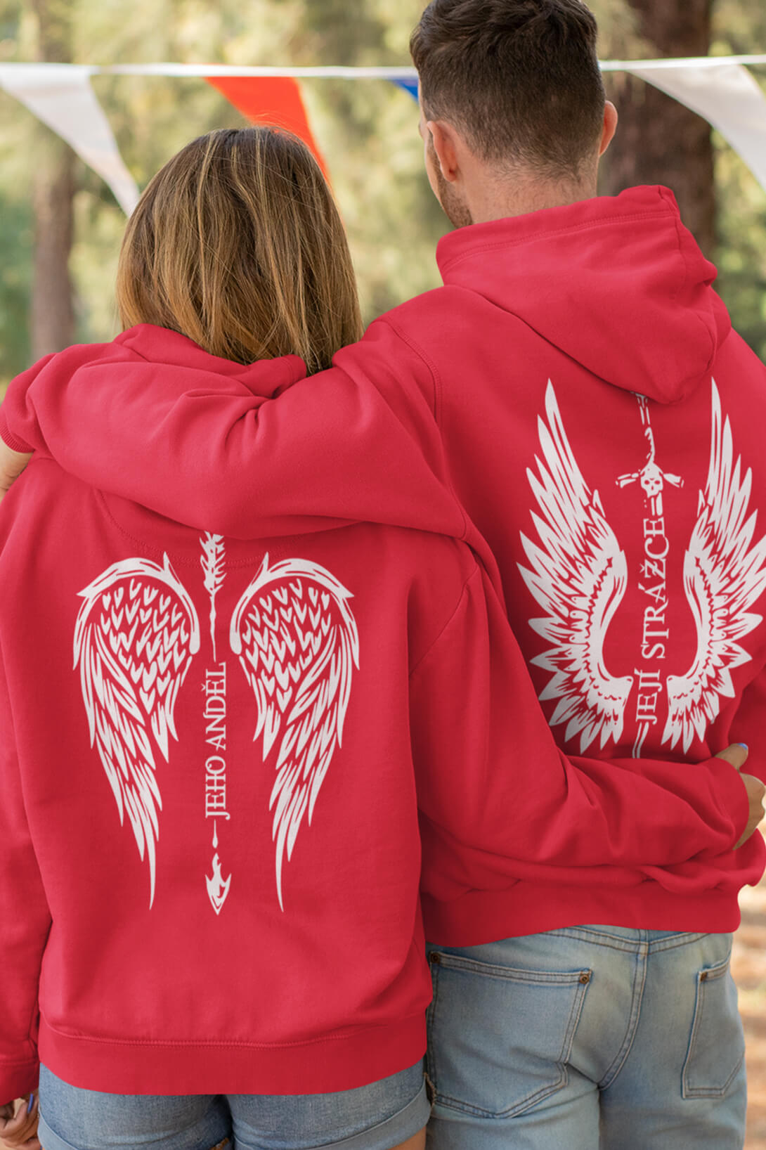Mikiny pro páry Křídla Barva: Červená, Dámska velikost: S, Pánska velikost: M