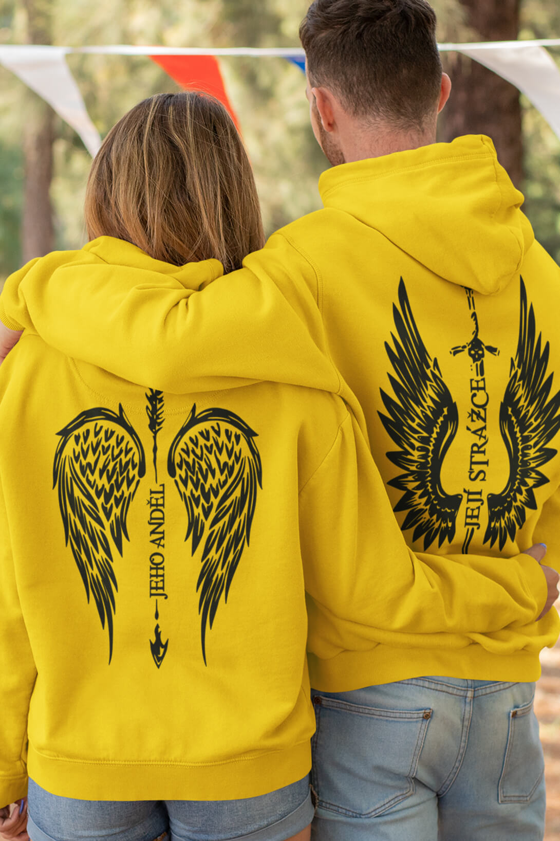 Mikiny pro páry Křídla Barva: Žlutá, Dámska velikost: 2XL, Pánska velikost: M