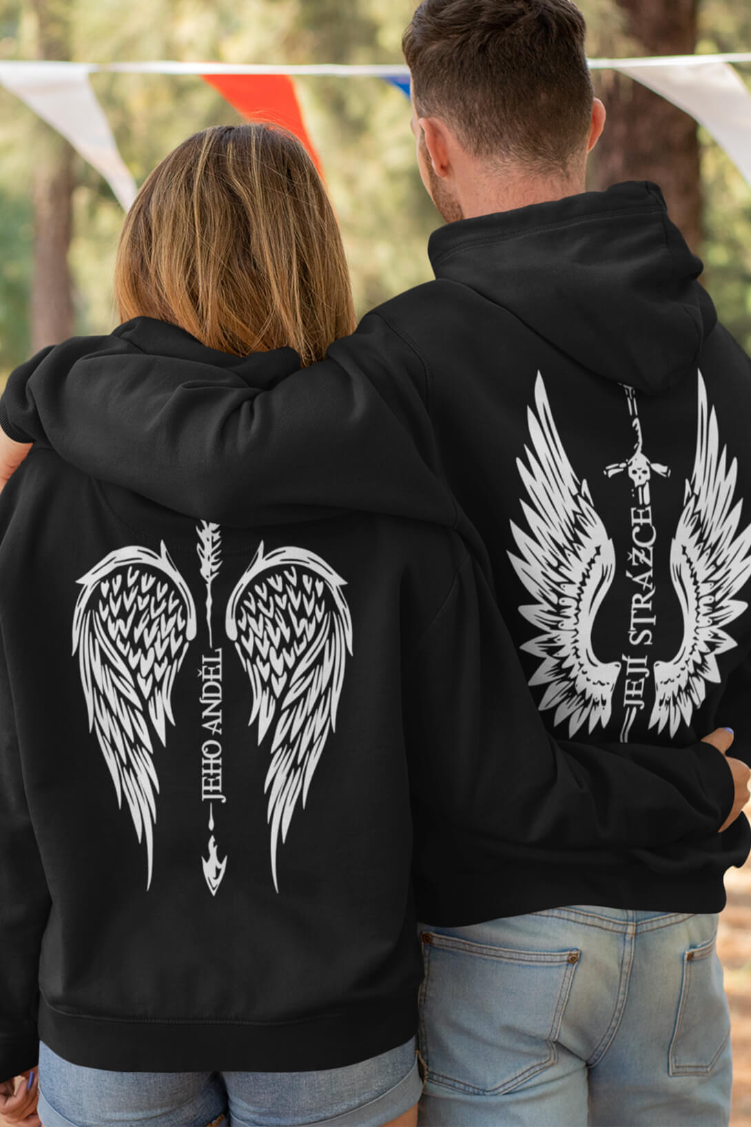 Mikiny pro páry Křídla Barva: Černá, Dámska velikost: L, Pánska velikost: L