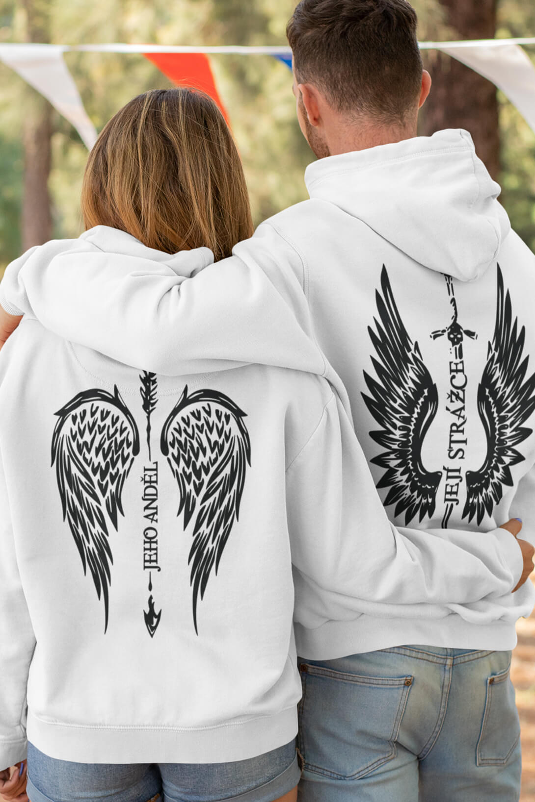 Mikiny pro páry Křídla Barva: Bílá, Dámska velikost: XL, Pánska velikost: M