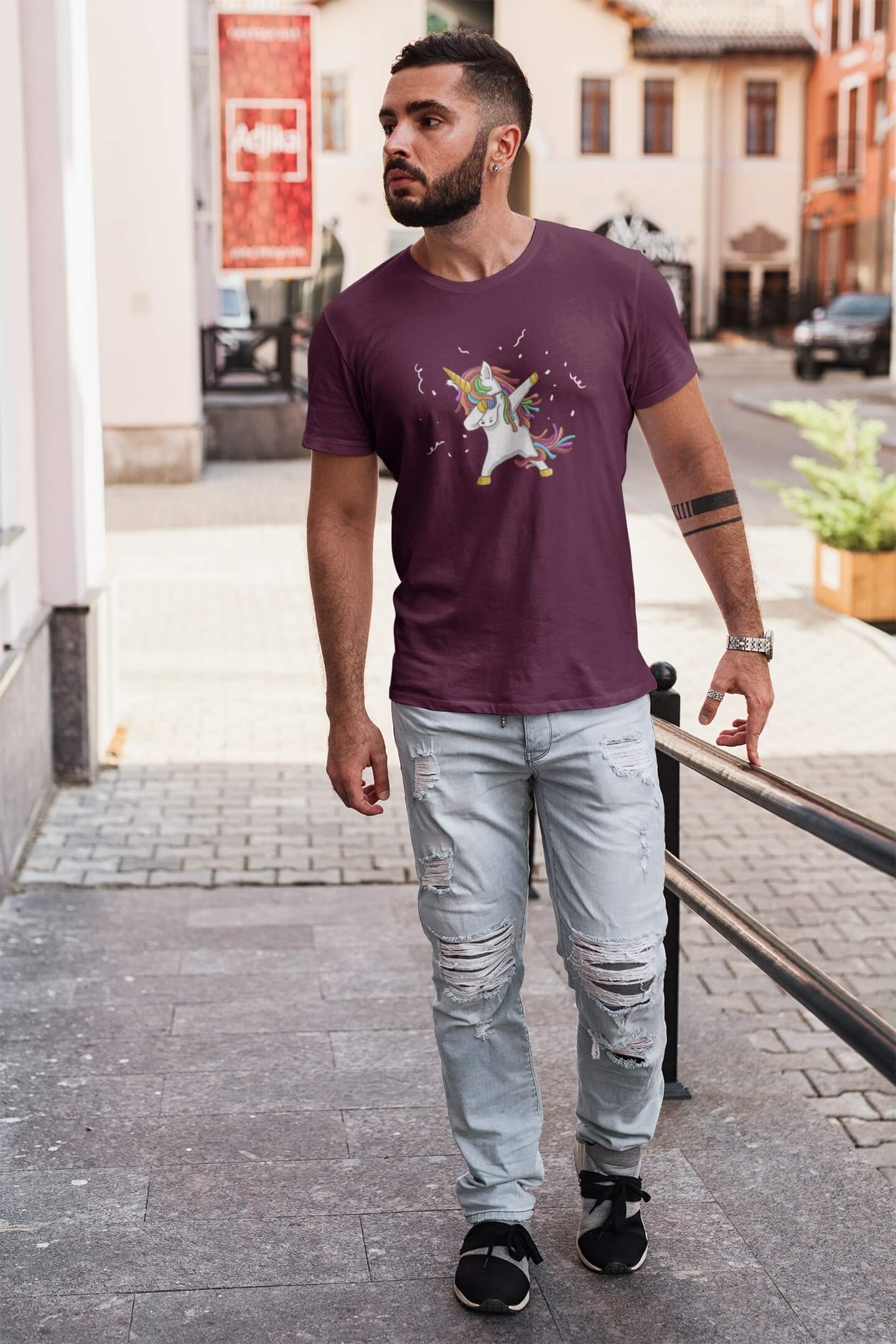 Pánské tričko Dabujúci unicorn Barva: Fuchsiová, Velikost: XL