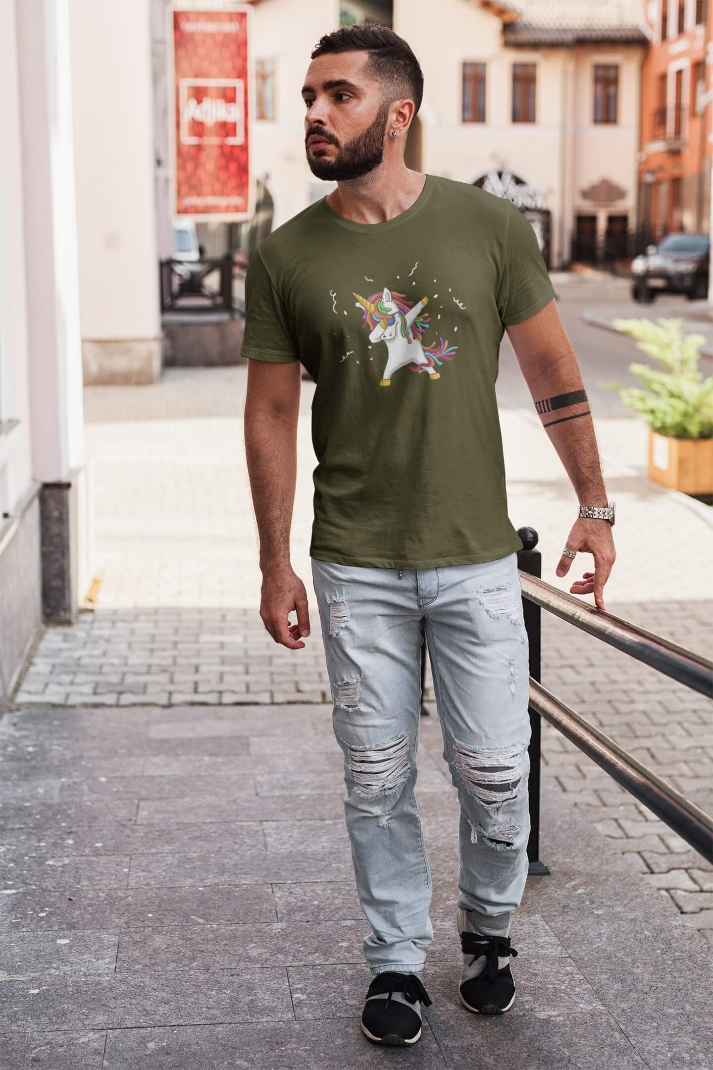 Pánské tričko Dabujúci unicorn Barva: Khaki, Velikost: XL