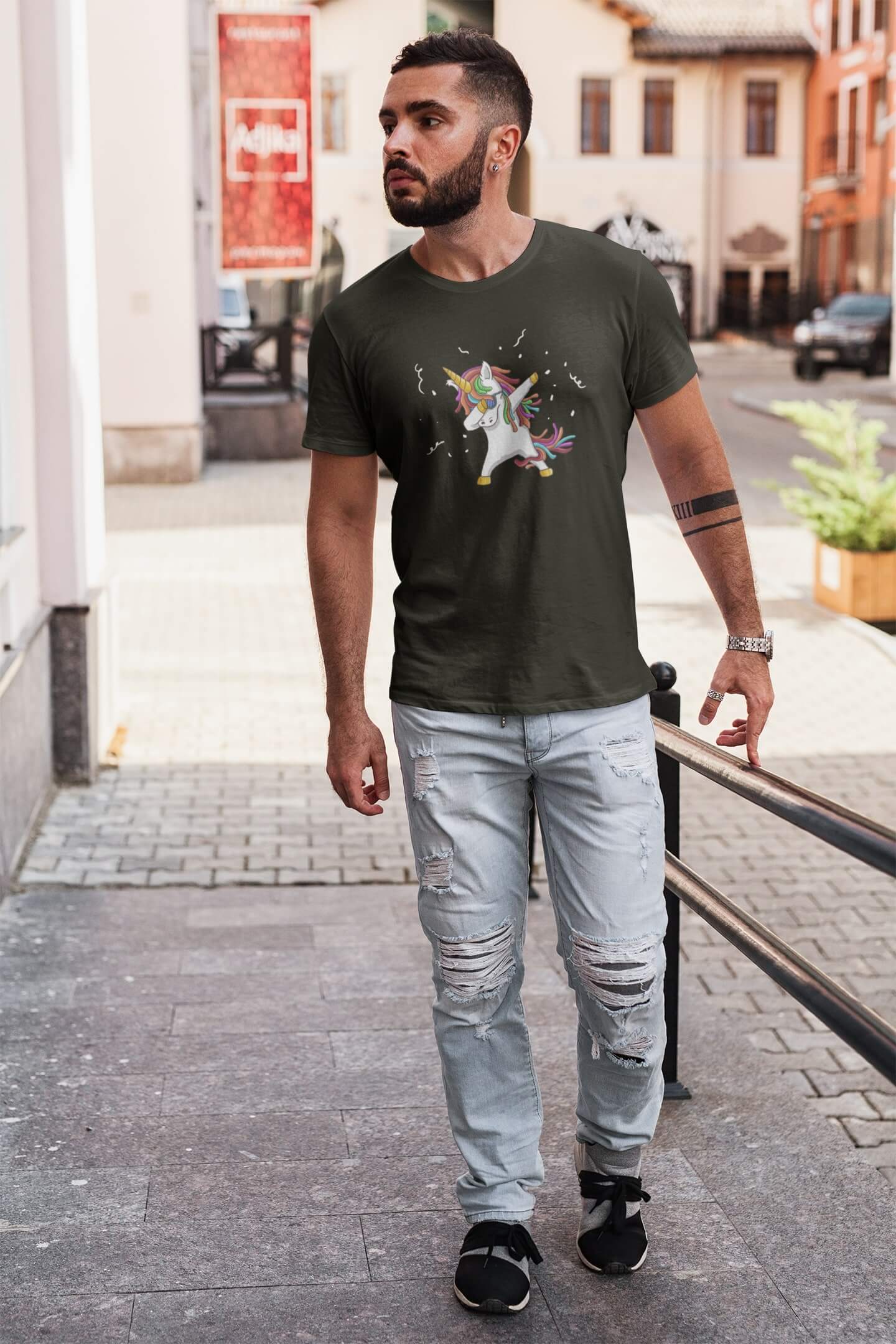 Pánské tričko Dabujúci unicorn Barva: Military, Velikost: 4XL