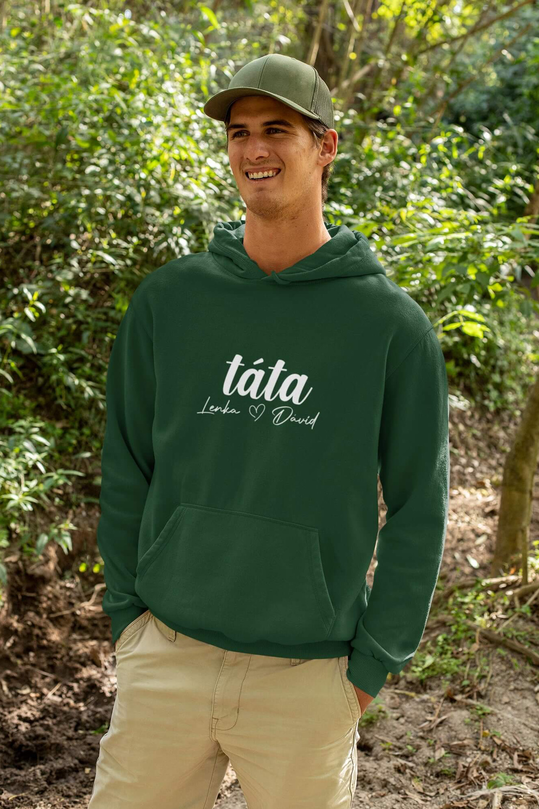 Pánská mikina Táta se jmény dětí Barva: Láhvově zelená
