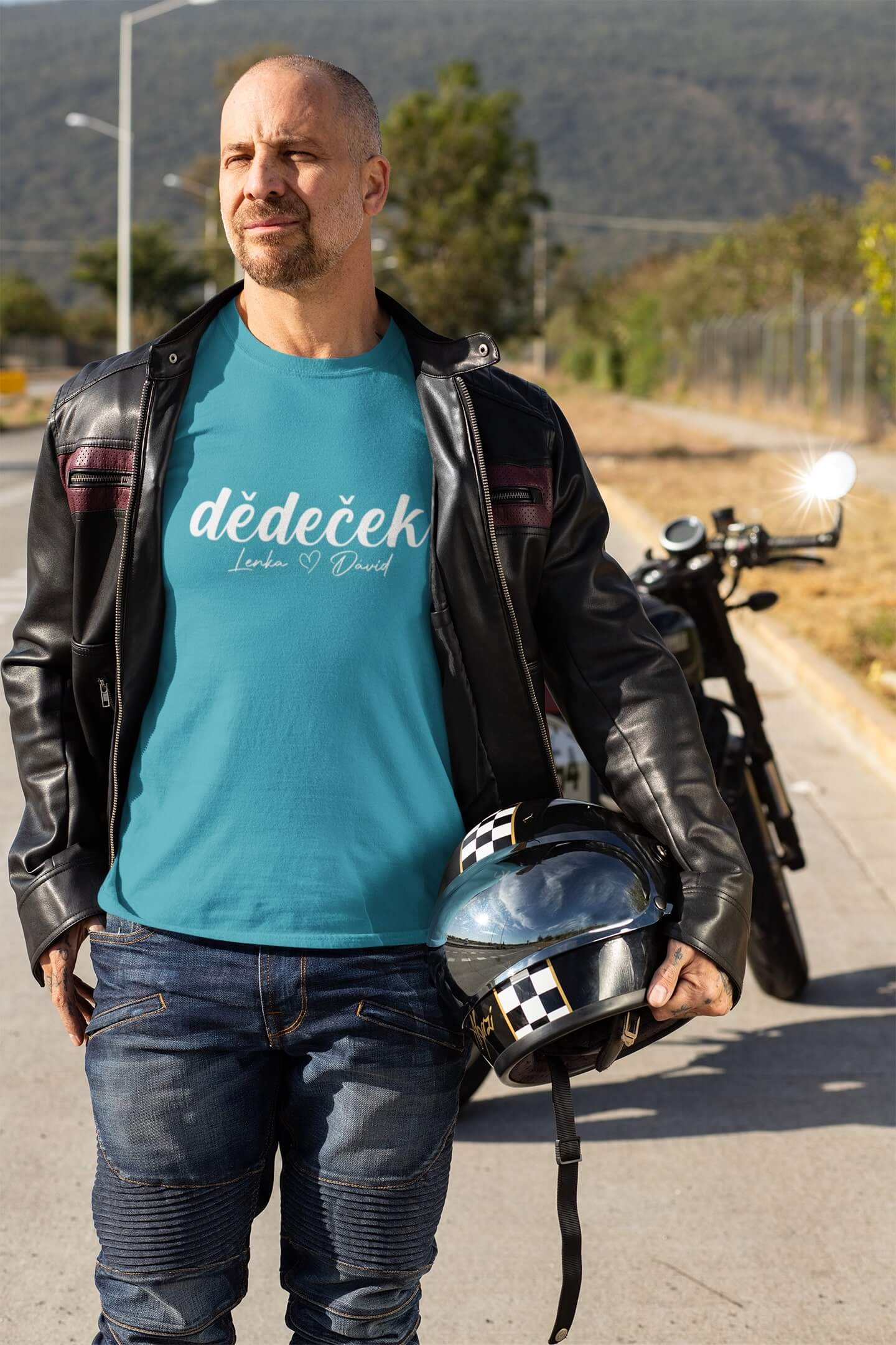 Pánské tričko Dědeček se jmény dětí Barva: Tyrkysová