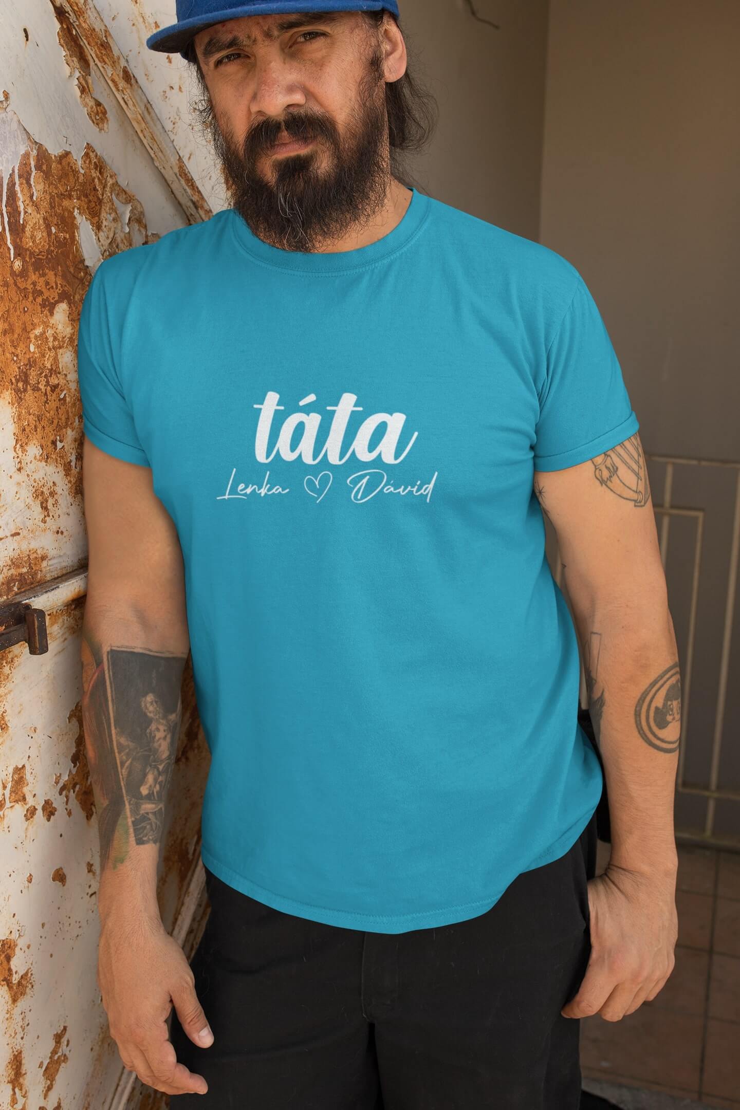 Pánské tričko Táta se jmény dětí Barva: Tyrkysová
