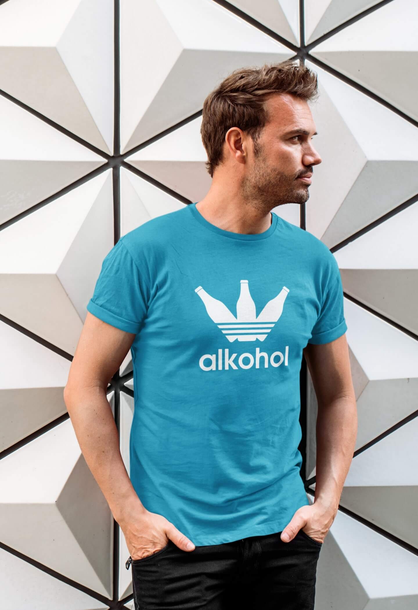 Pánské tričko s lahvemi Barva: Tyrkysová, Velikost: 2XL