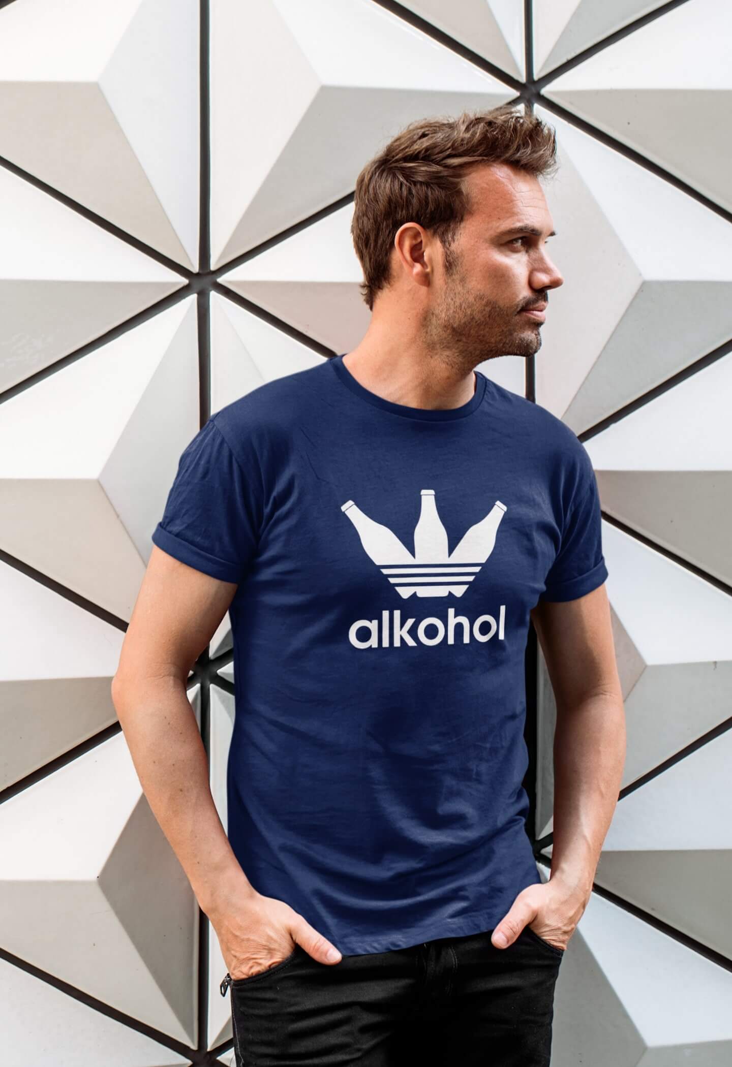 Pánské tričko s lahvemi Barva: Půlnoční modrá, Velikost: 2XL