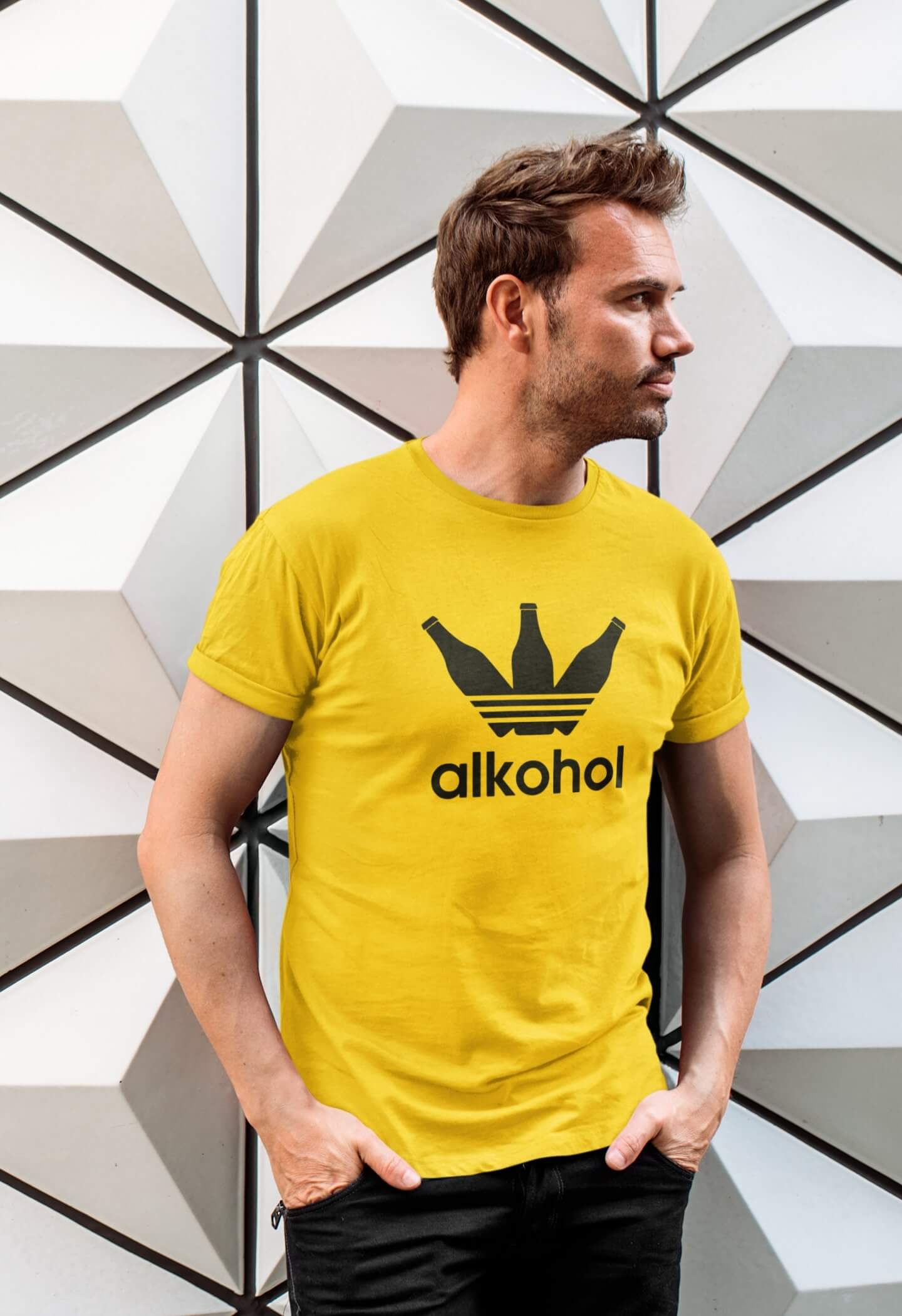 Pánské tričko s lahvemi Barva: Žlutá, Velikost: 2XL