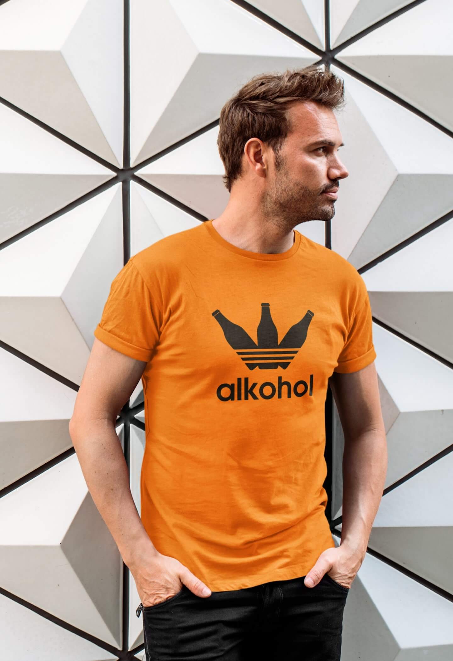 Pánské tričko s lahvemi Barva: Mandarínková oranžová, Velikost: 2XL