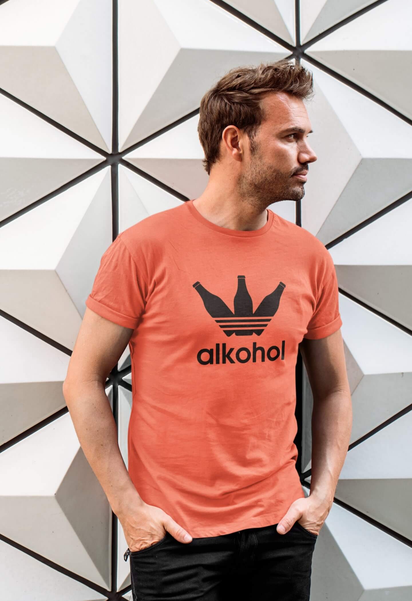 Pánské tričko s lahvemi Barva: Korálová, Velikost: 2XL
