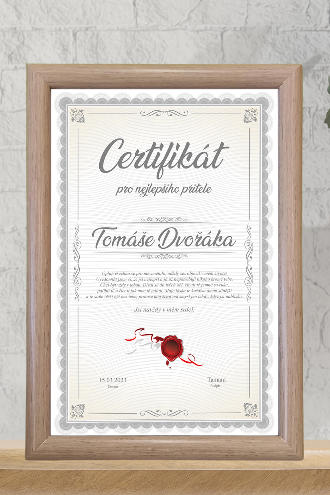 Certifikát pro nejlepšího přítele