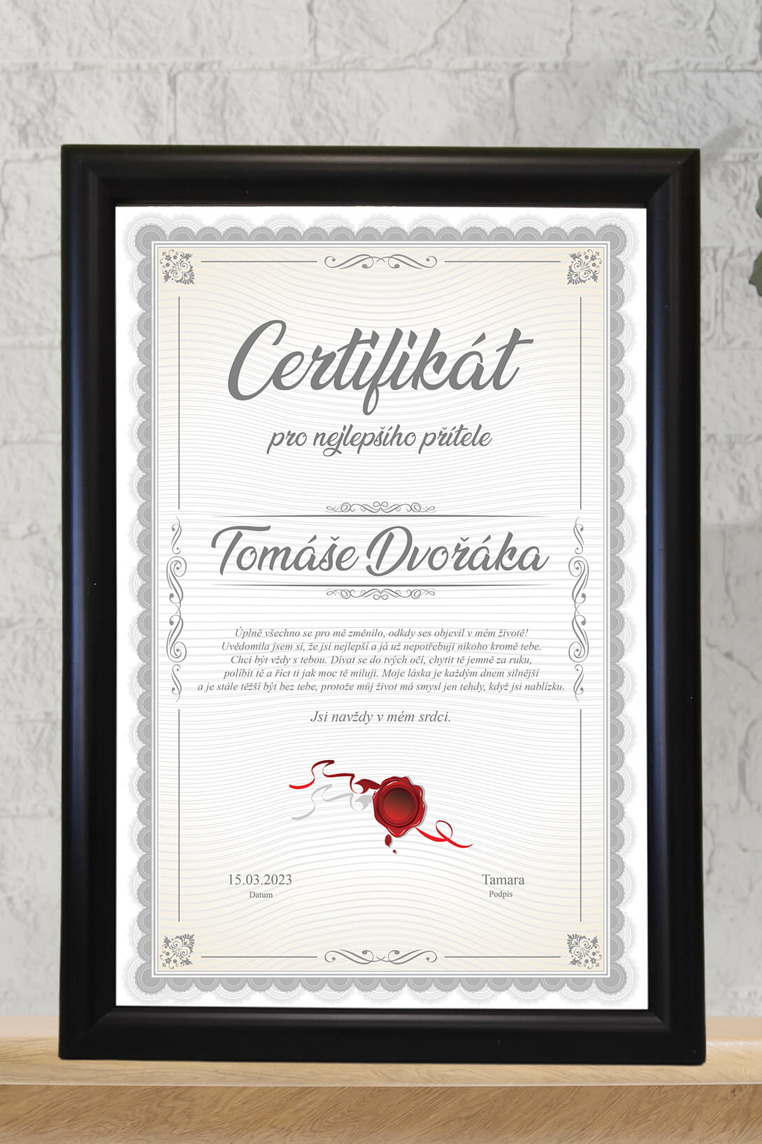 Certifikát pro nejlepšího přítele Barva: Černá